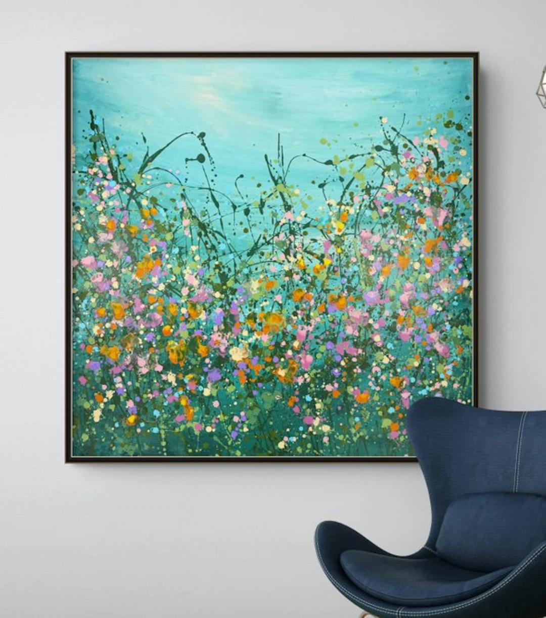 Irina Morisch - Emerald forest Nr.40 -XL square floral artwork on linen-