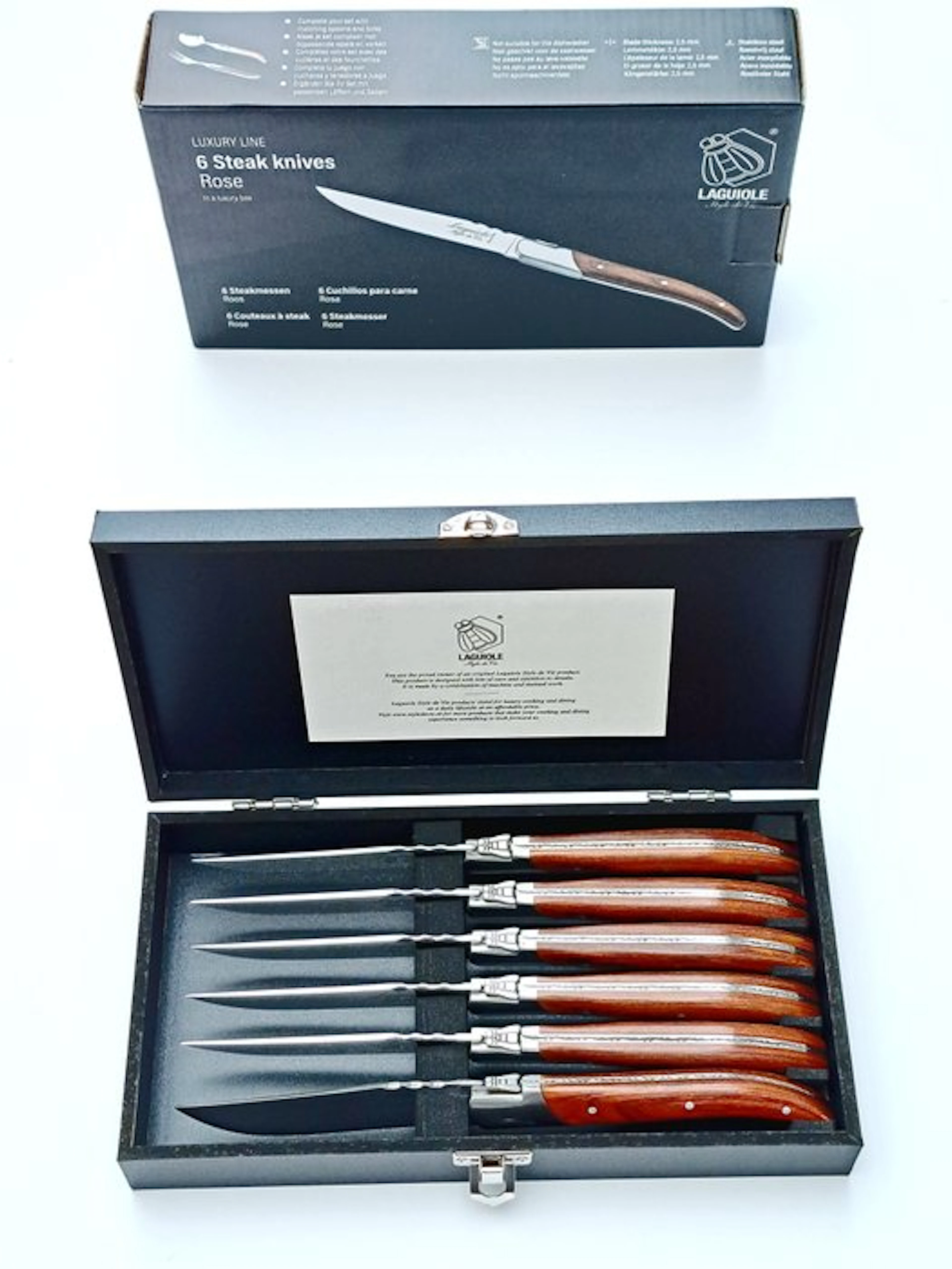 Laguiole - 6x Luxury Steak Knives - Rose Wood - style de...