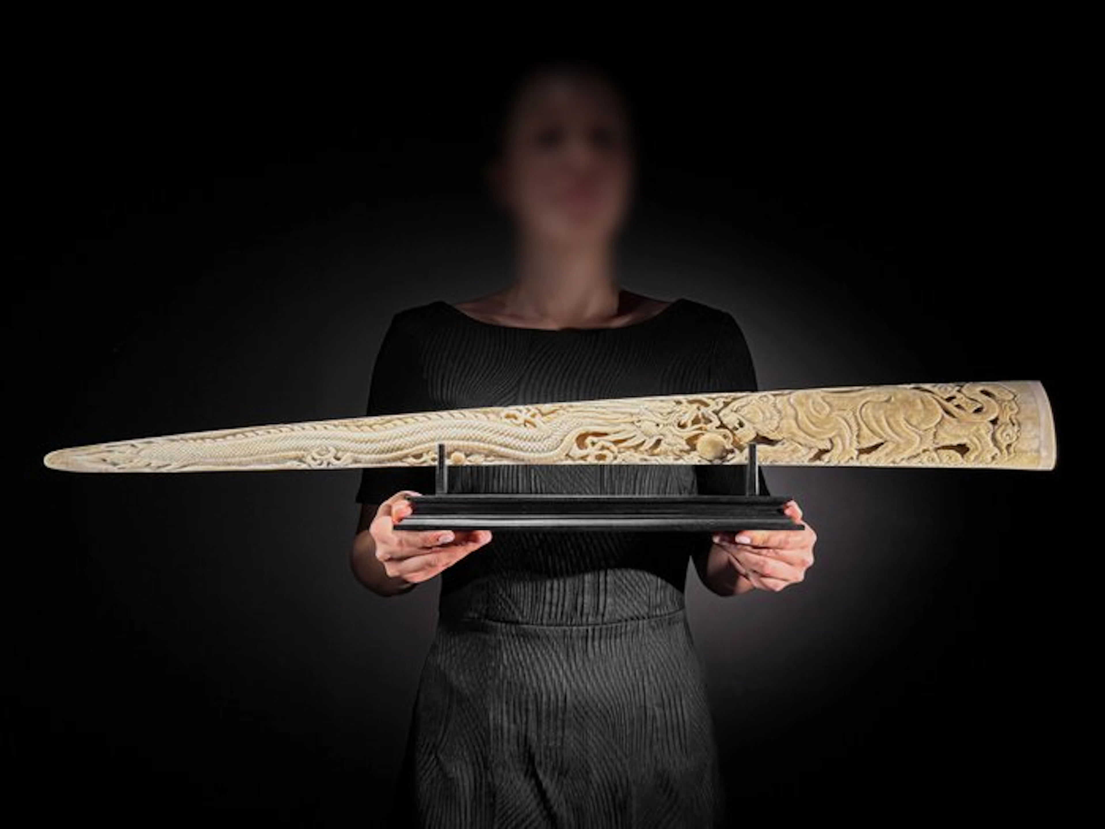 NO RESERVE PRICE - Extra Large Carved Swordfish Tusk on a...