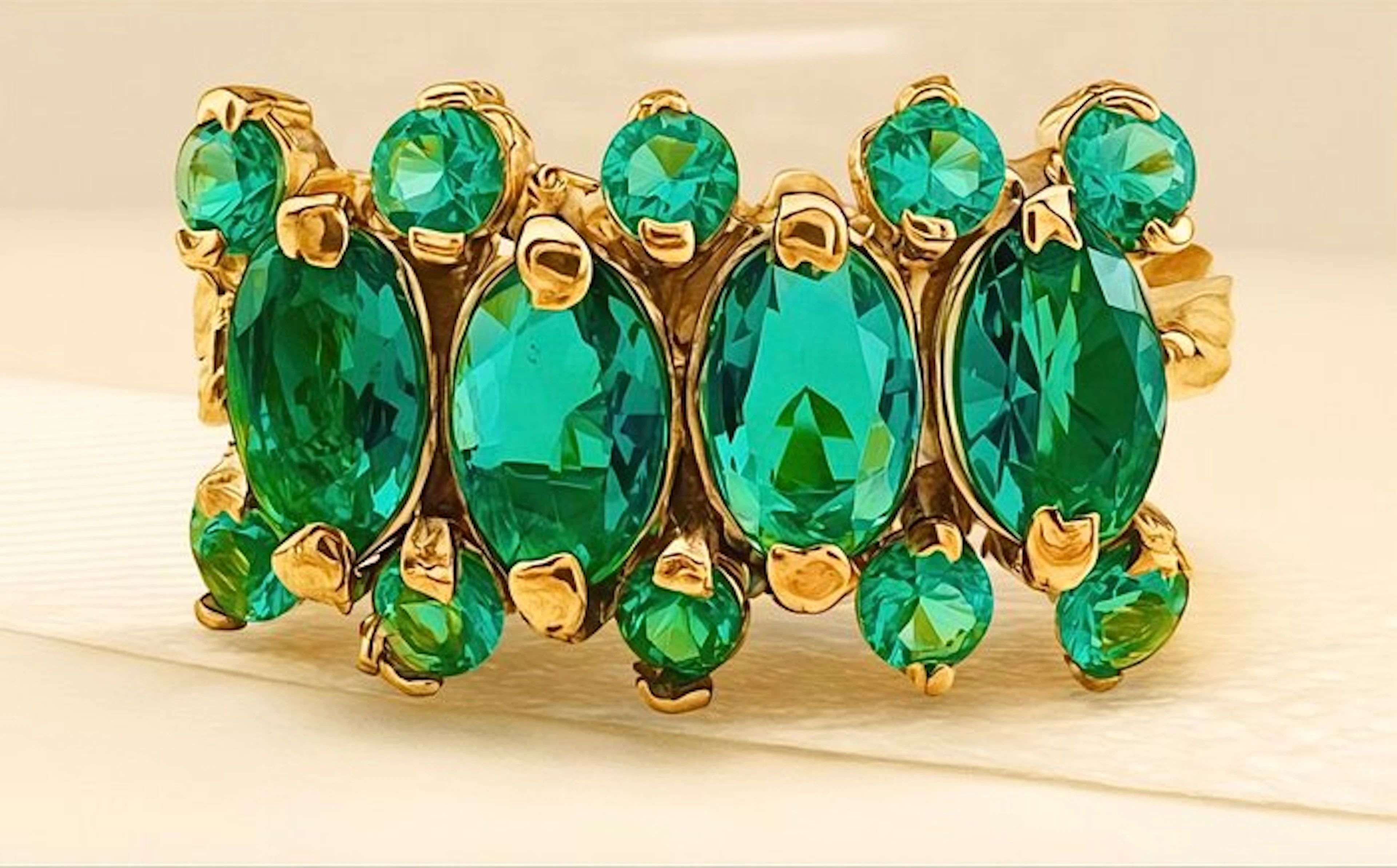No reserve price - Ring - 9 kt. Yellow gold, Silver Emerald