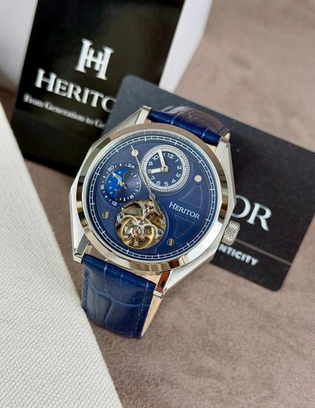 Heritor - Antoni Automatic Open Heart - Silver/Blue - No...