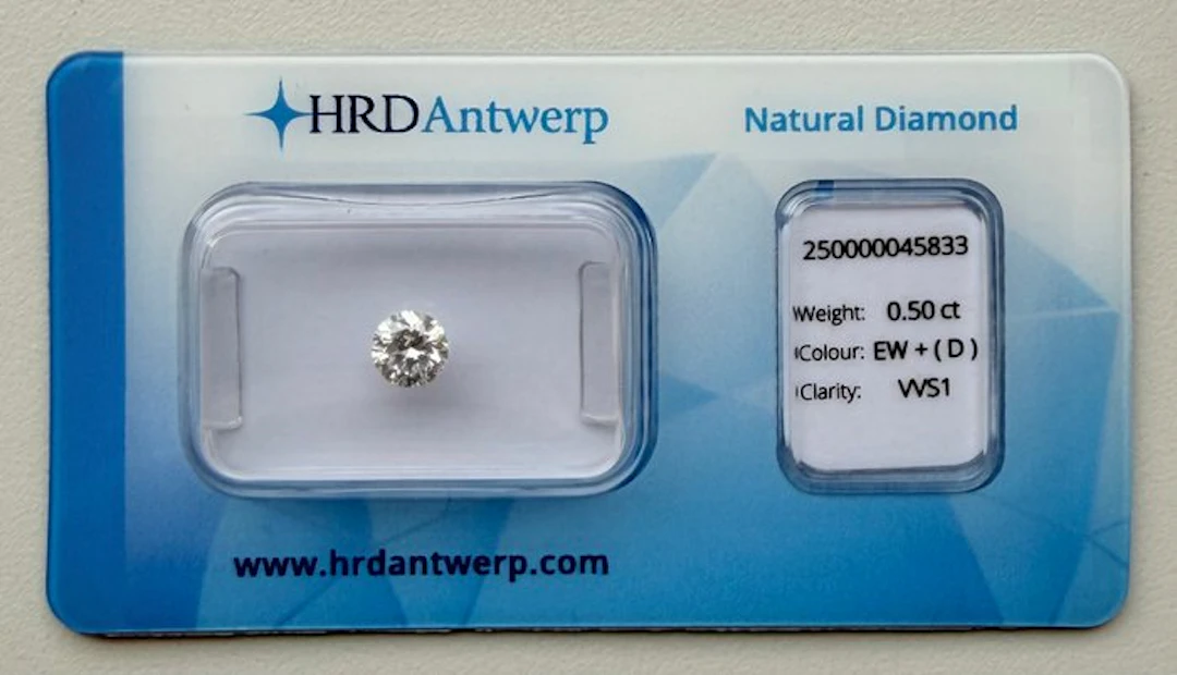 1 pcs Diamond (Natural) - 0.50 ct - Round - D (colourless) - VVS1 - HRD Antwerp
