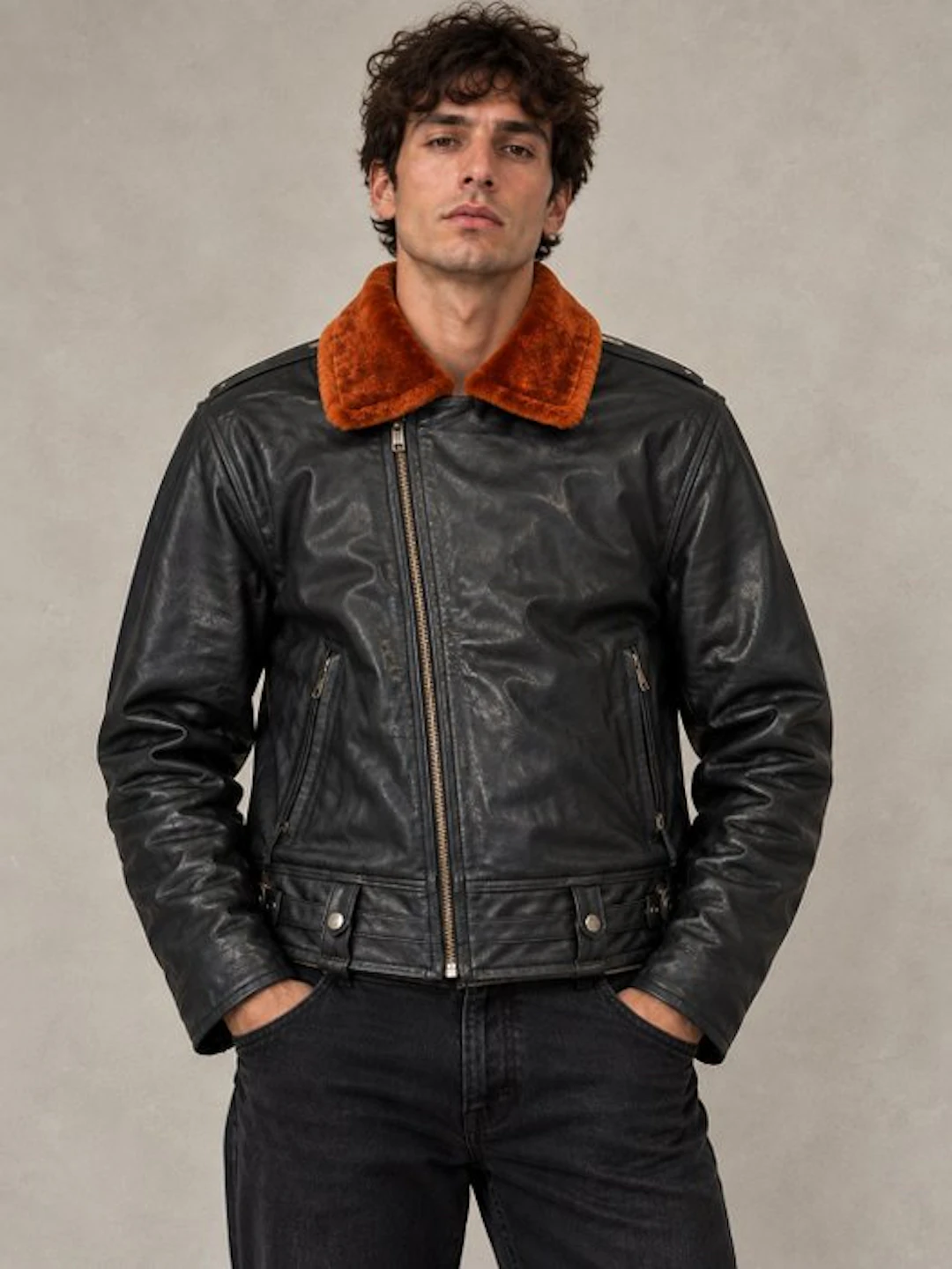 Full Black Leather Chiodo Biker Jacket With Original...