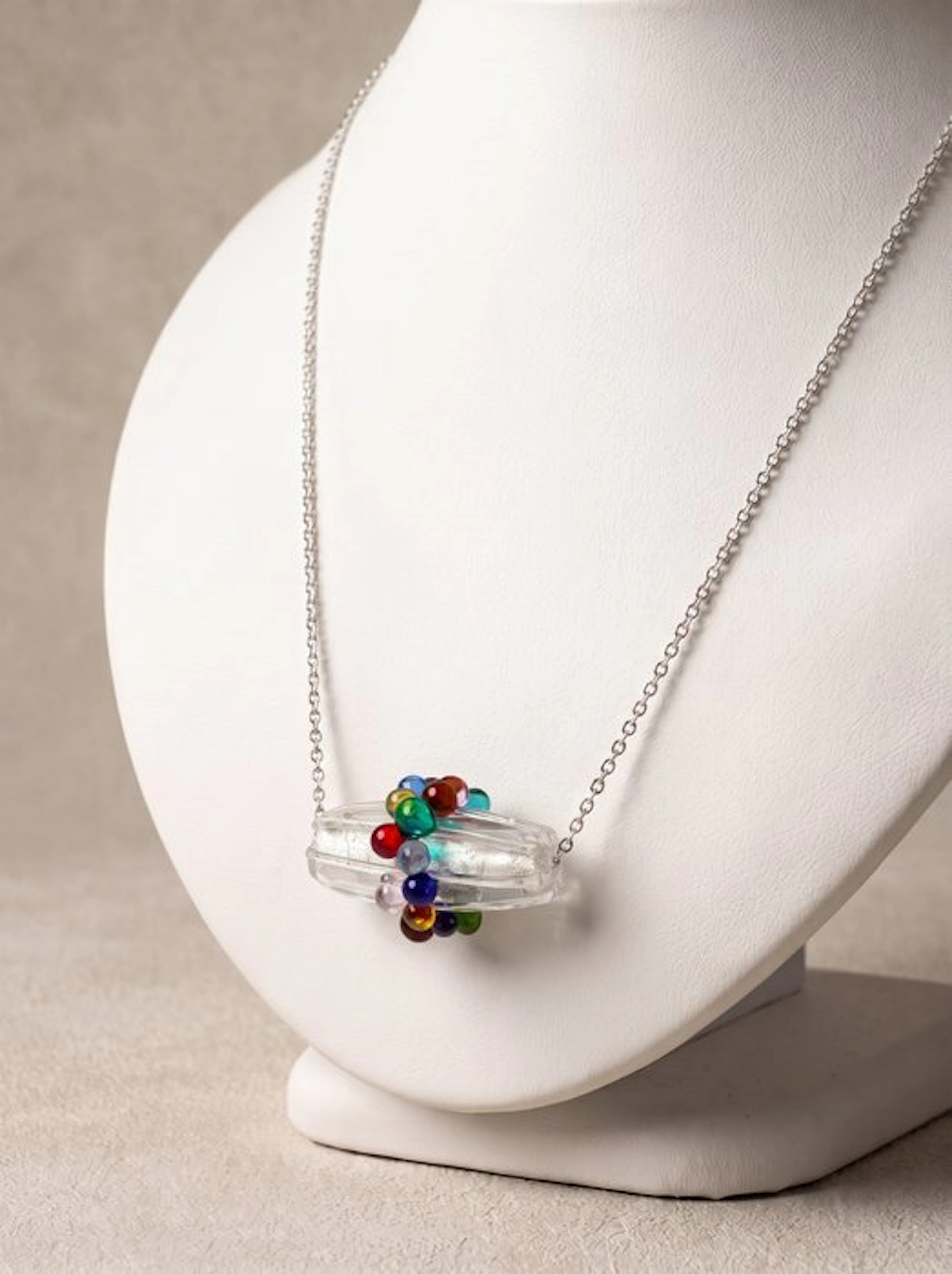 Murano glass, submerged silver - Necklace with pendant - Rainbow Drops