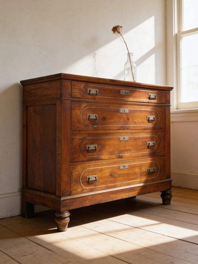 Chest of drawers - Wood, Brass, Walnut