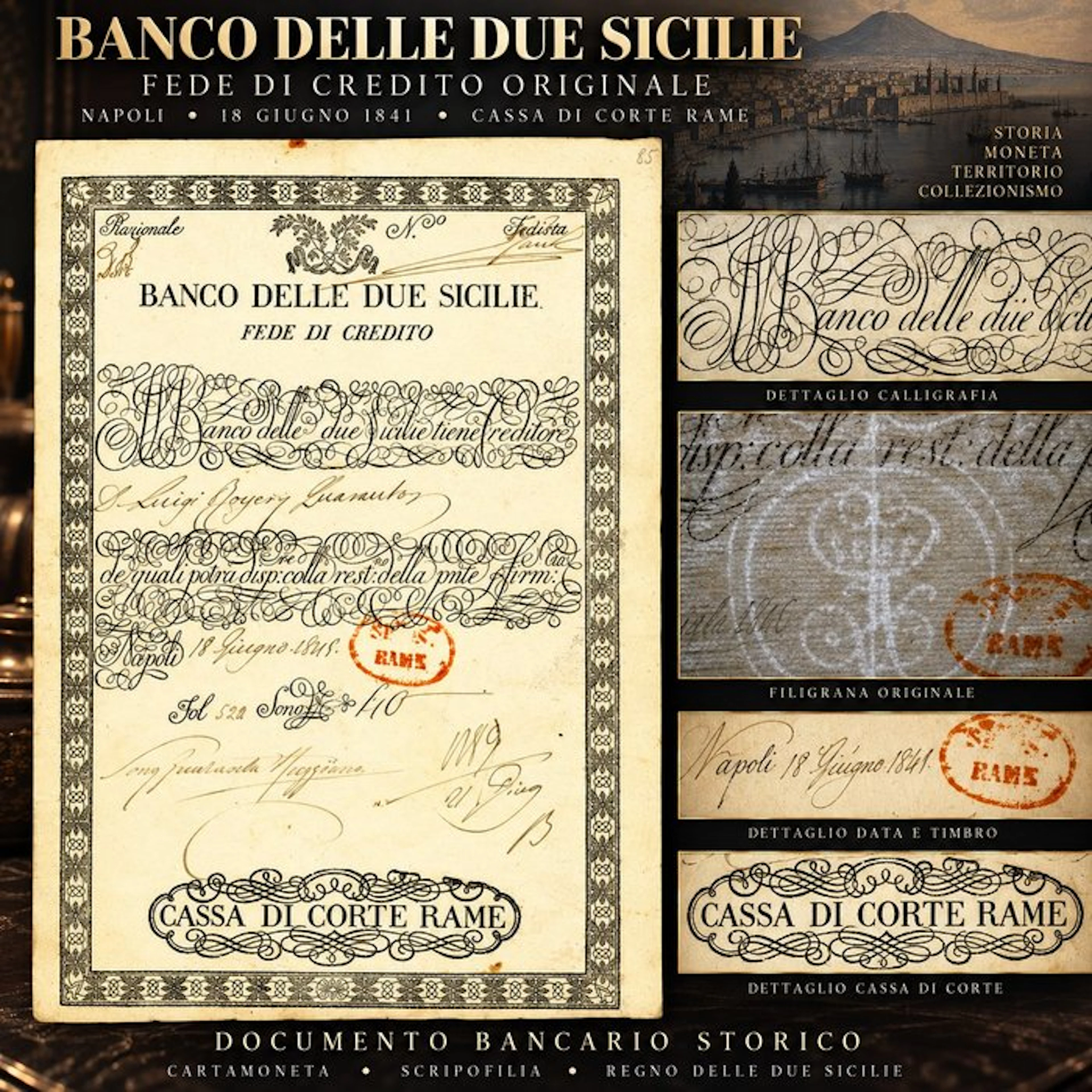 Italy. Ducato 1848 - Regno delle Due Sicilie – Fede di...