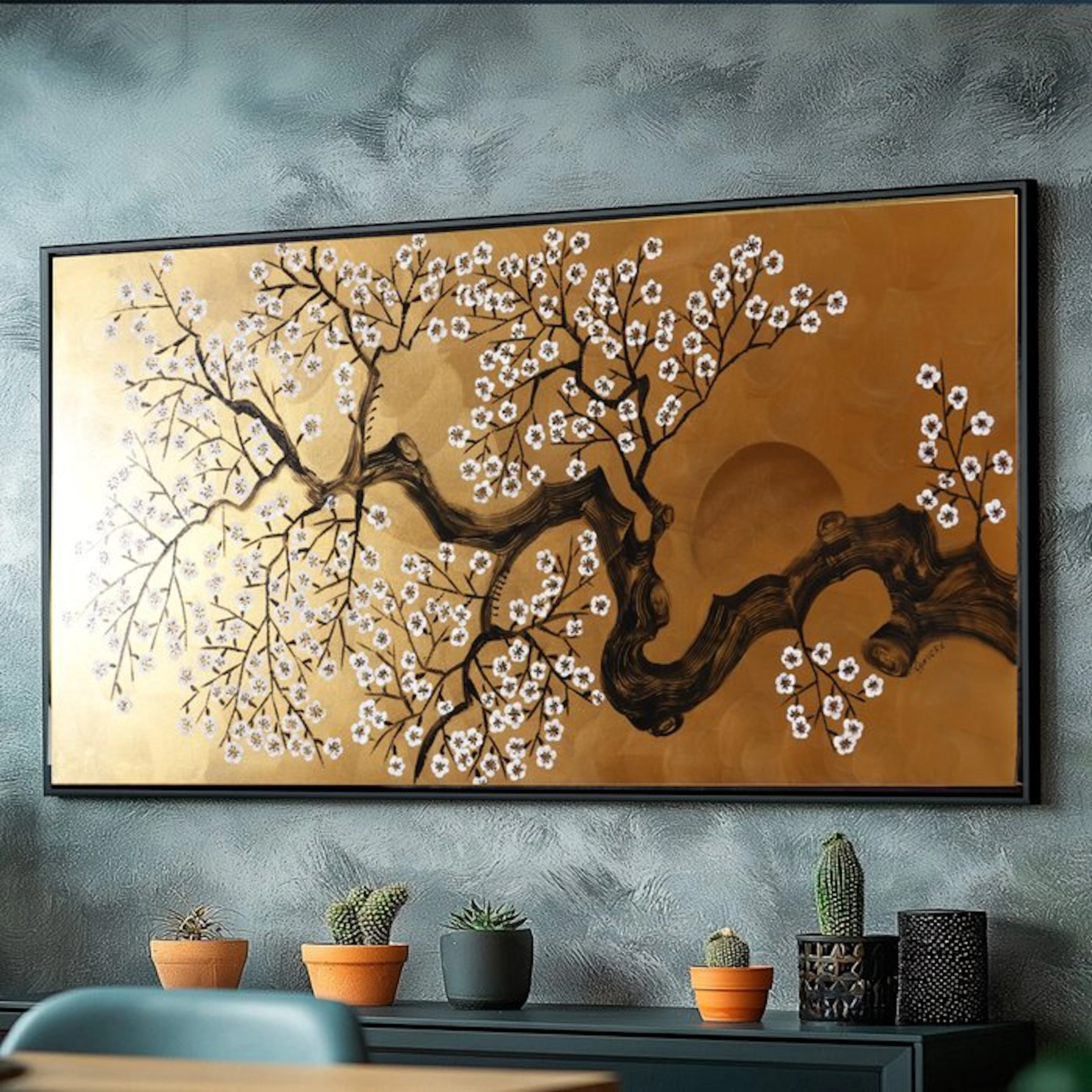 Ksavera - Gold Japanese sakura J522 - painting on XXL canvas 210cm