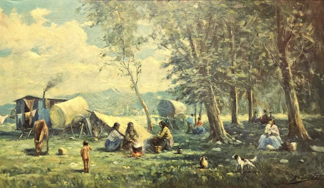 Spanish School (c.1930) - XL Format - Nomadic camp by the forest