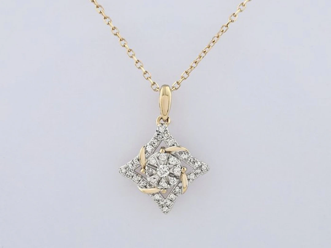 Necklace with pendant - 14 kt. Yellow gold - 0.14ct. tw. Diamond (Natural)