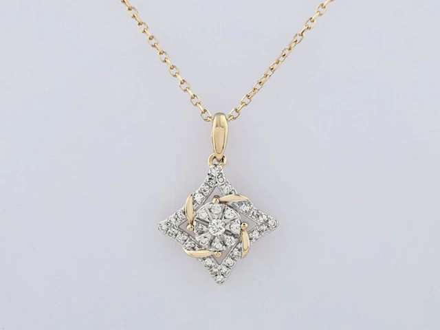 Necklace with pendant - 14 kt. Yellow gold - 0.14ct. tw. Diamond (Natural)