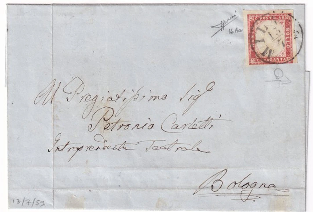 Italian Ancient States - Sardinia - July 1859 - Letter...