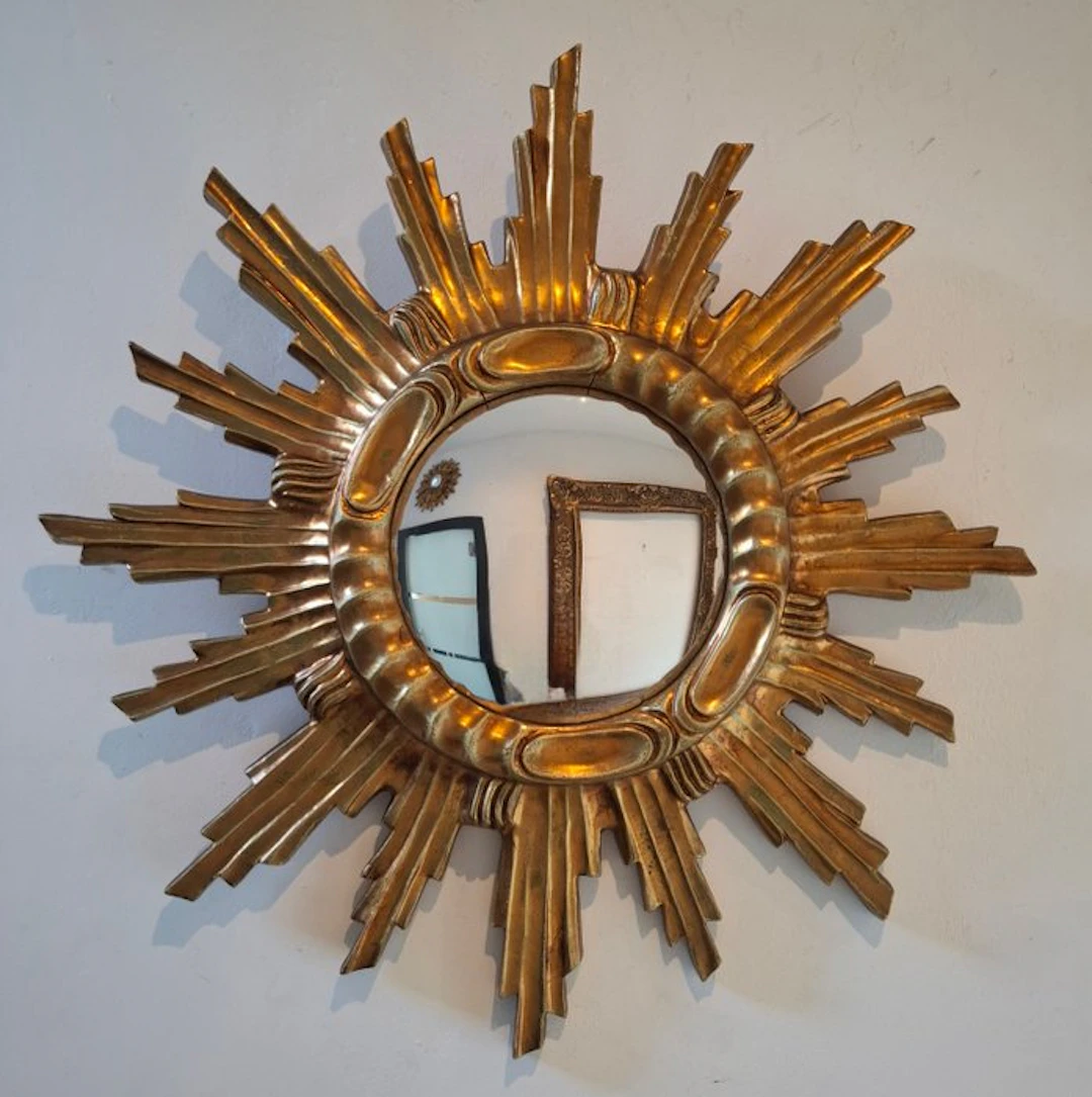 Wall mirror - Wood - Gilded sun mirror. 1960