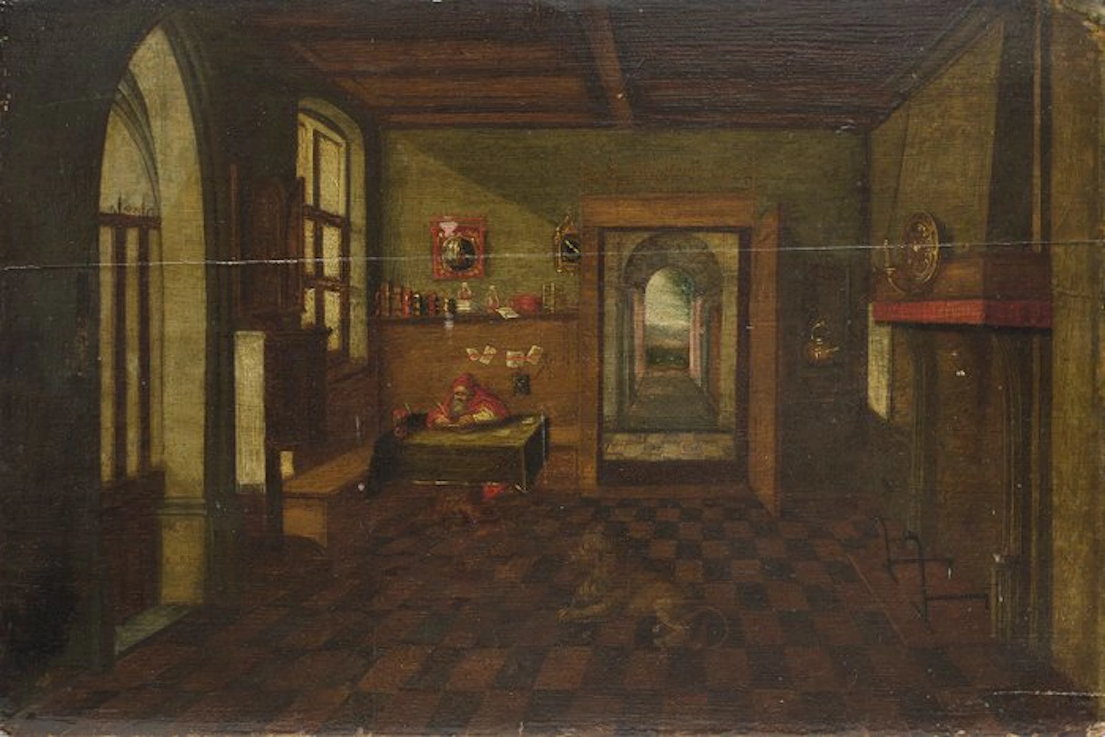 Hendrik van Steenwijk II (1580-1649), Attributed to - Interno con S. Girolamo