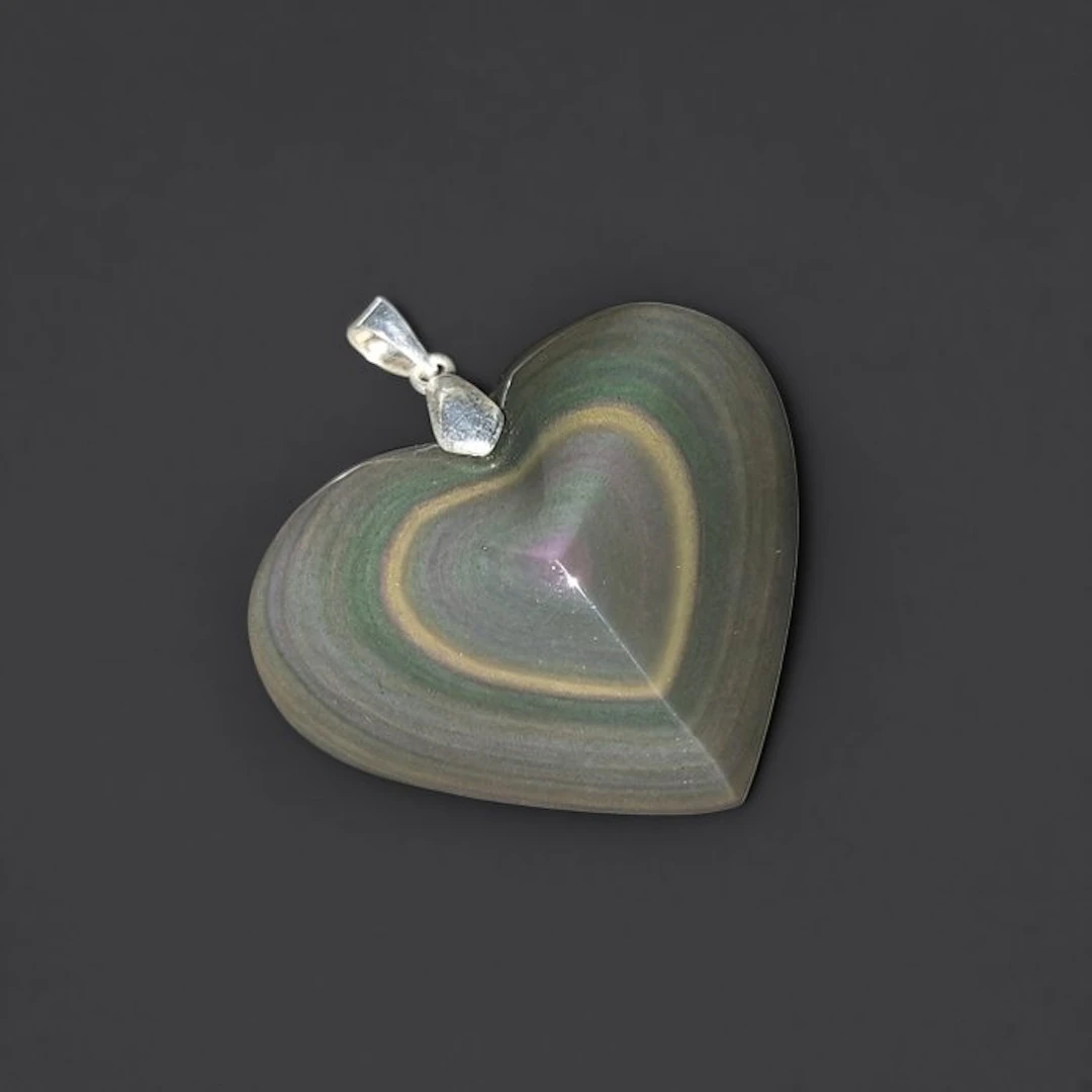 High-quality celestial-eye obsidian heart pendant