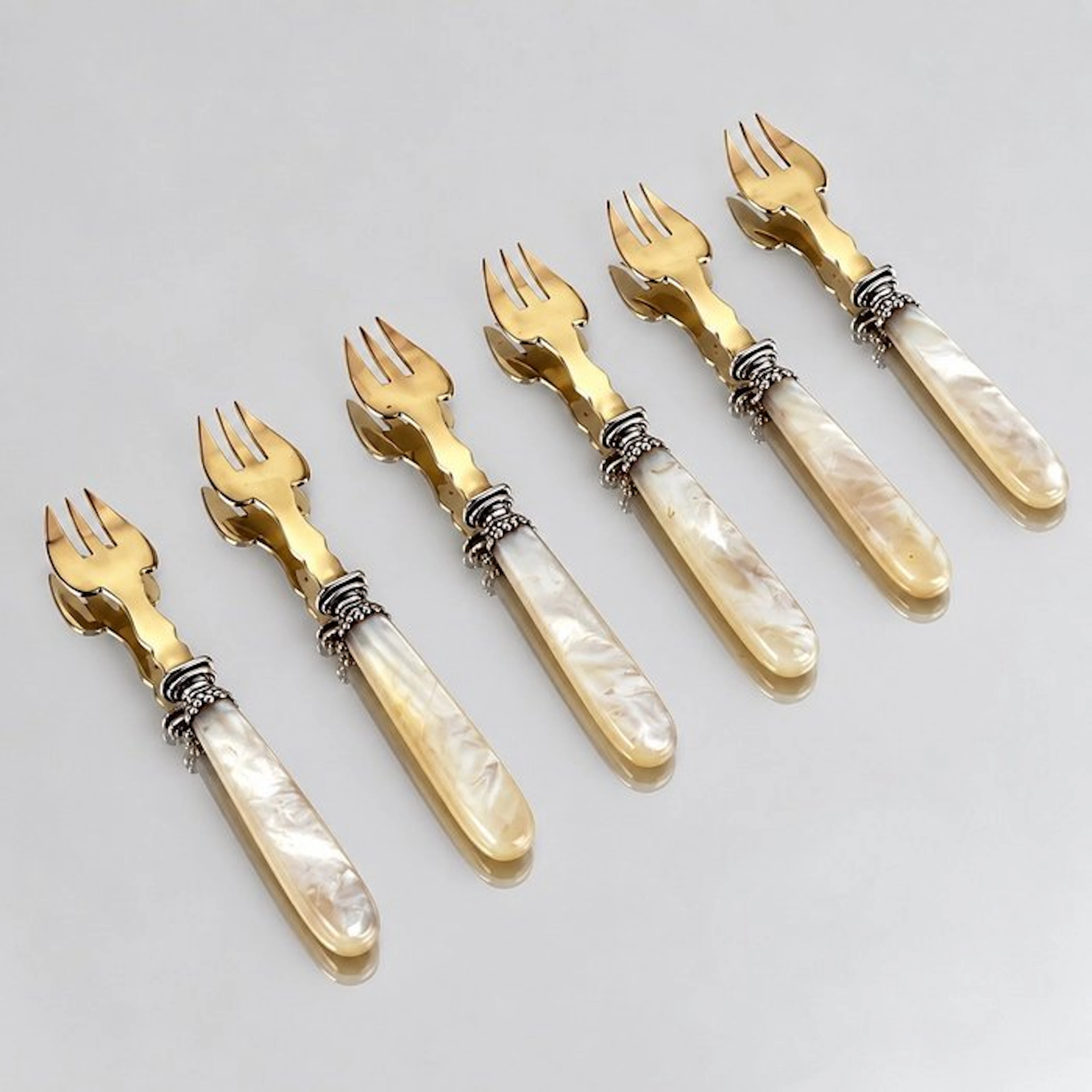 Oyster fork (6) - Belle Époque - Metal - seafood forks antique