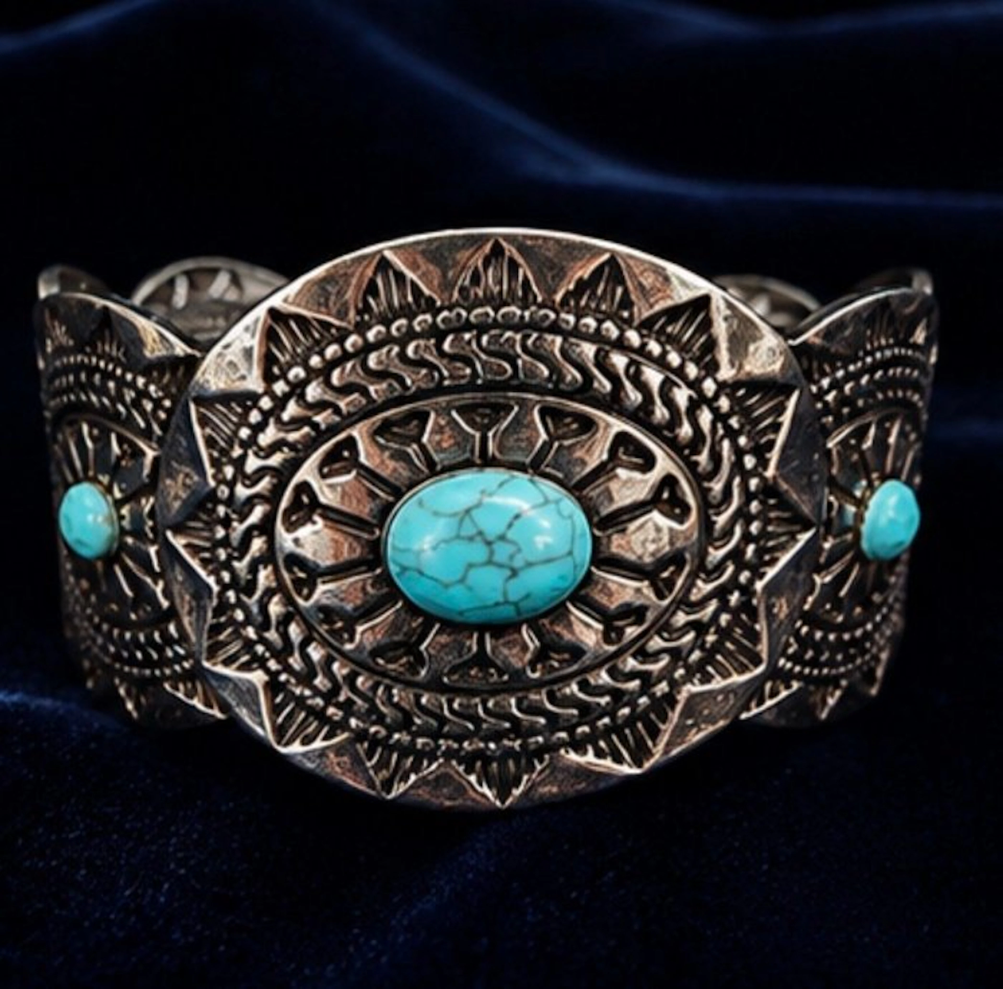 Sumptuous Silverplated Cuff Bracelet with Turquoise Stones - Bracelet