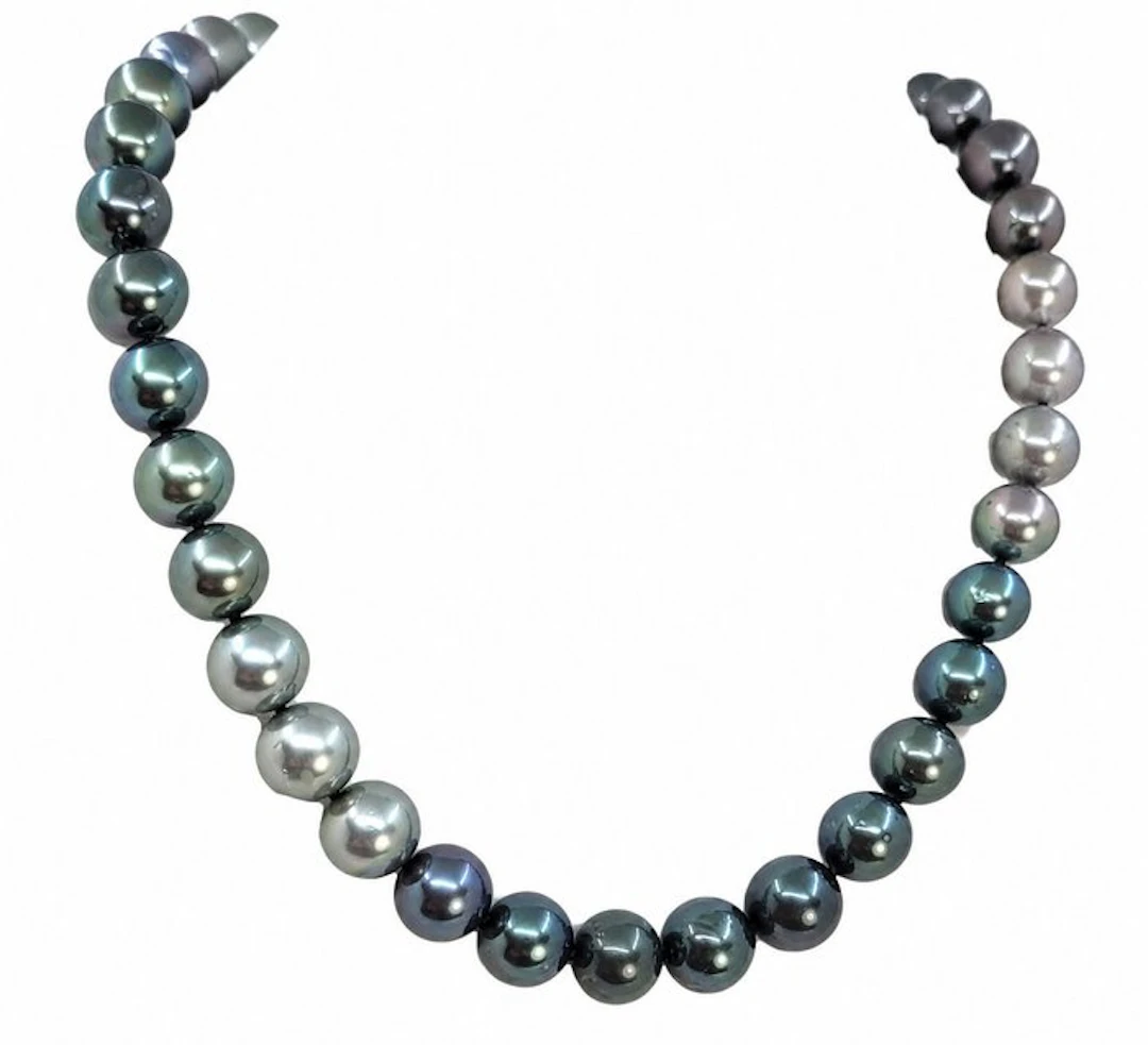 Necklace - 14 kt. White gold, ALGT Certified Tahiti Pearls - 10.2x12.5mm