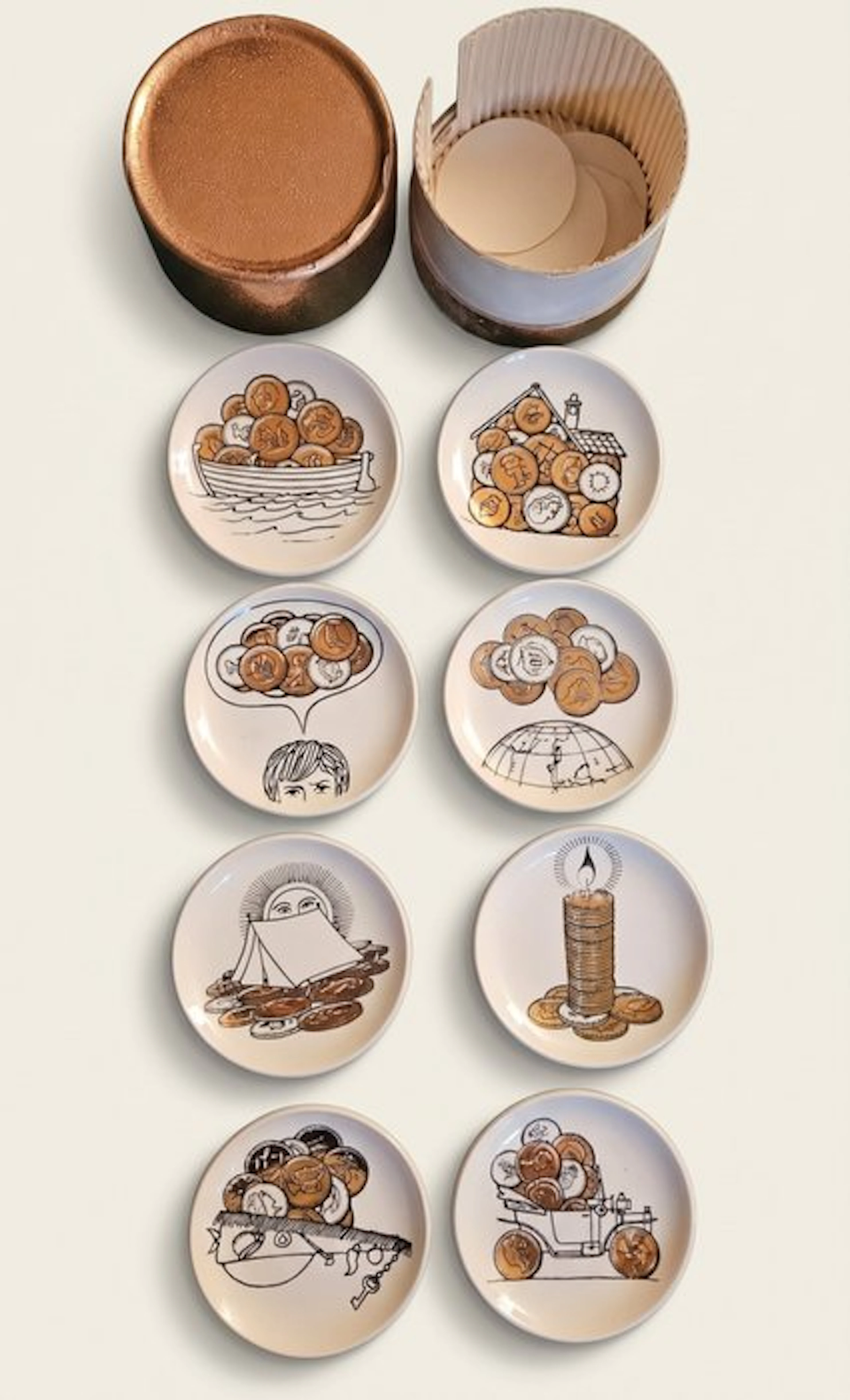 Fornasetti - Piero Fornasetti - Saucer (8) - Pottery - Series "Coins"