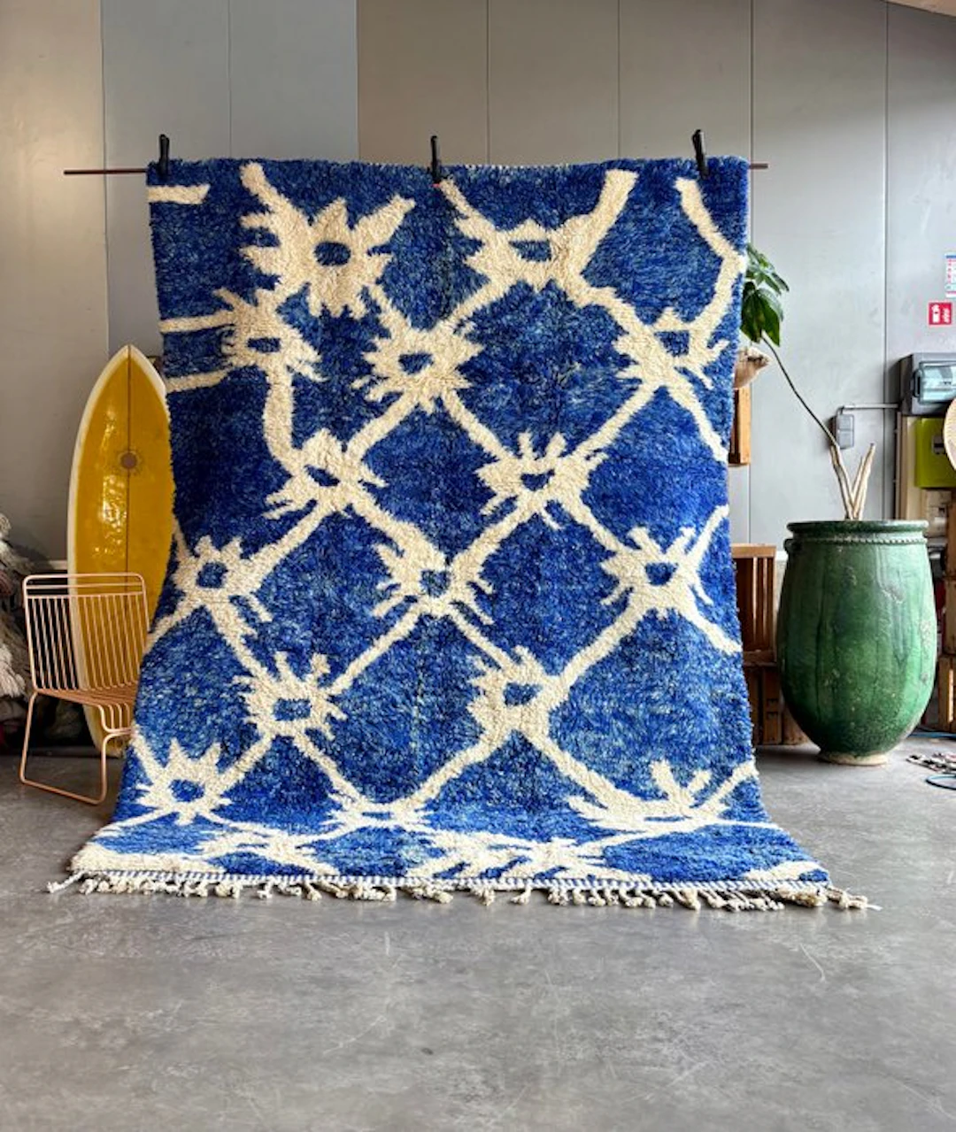 Handwoven Moroccan M'rirt Rug – Blue Berber Wool Carpet - Rug - 310 cm - 210 cm