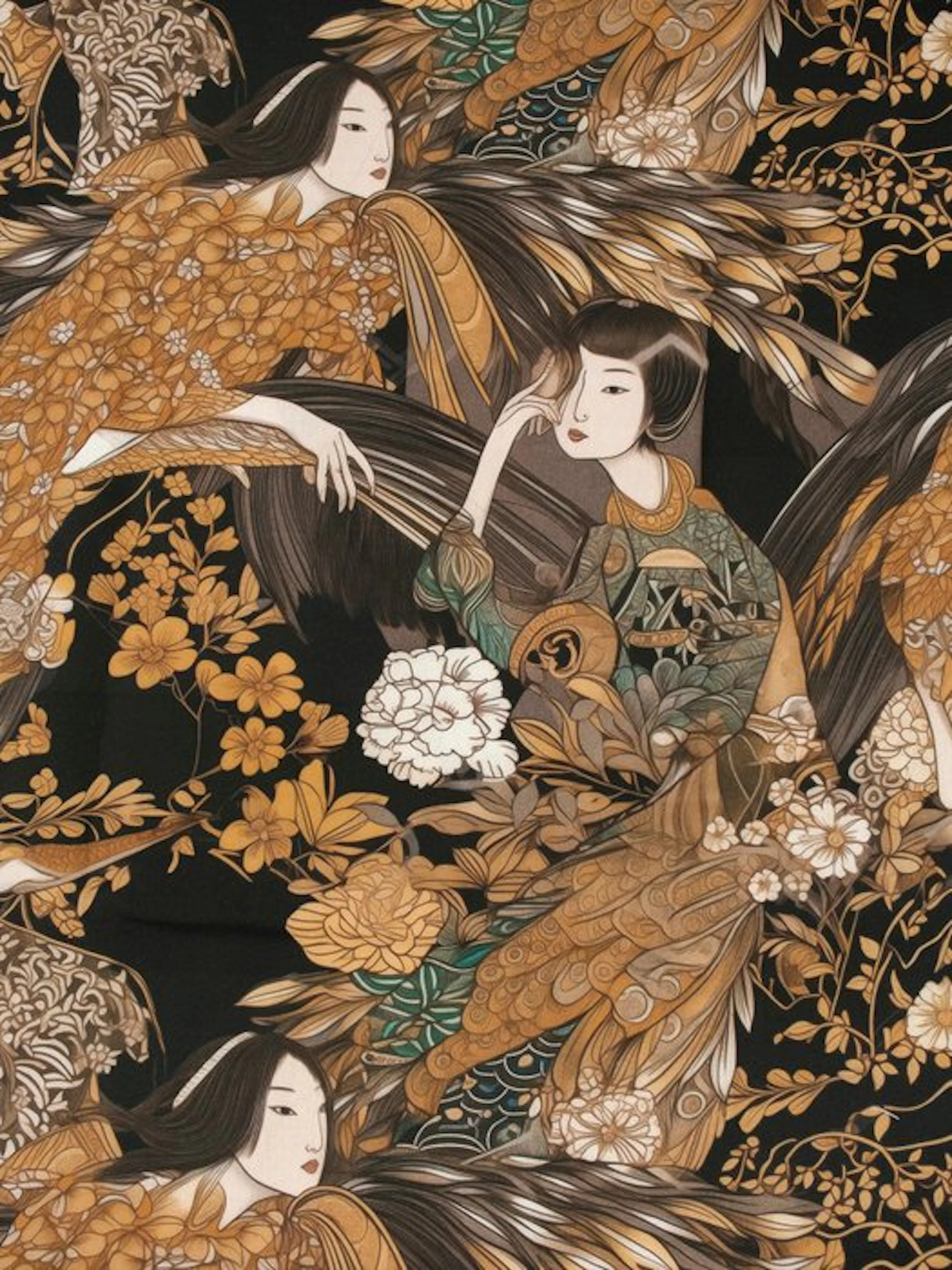 TexStilArt - Geisha Gold - Exclusive 100% Cotton Fabric...