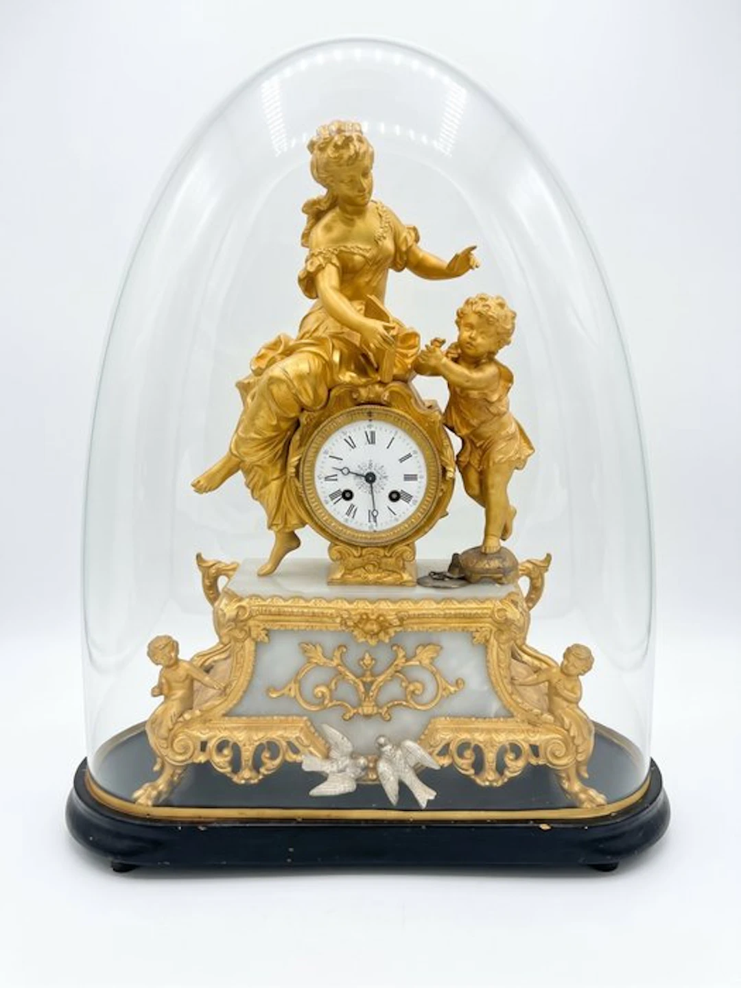 Figural mantel clock - Spelter, Alabaster - 1850-1900