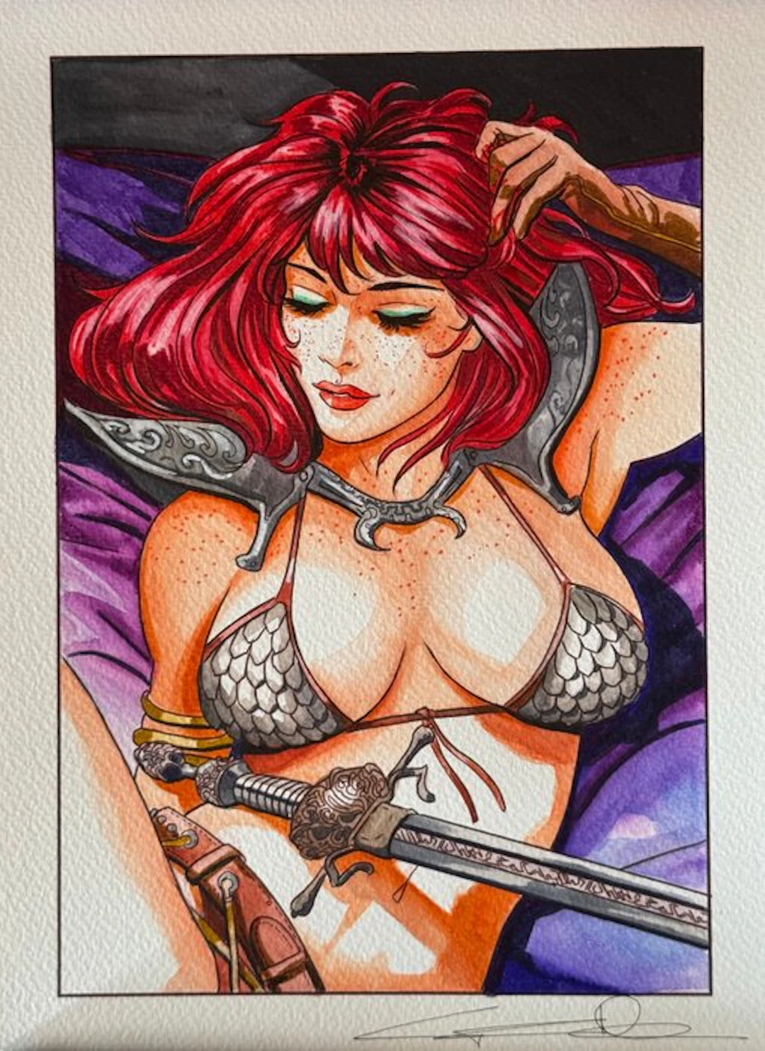 Candita, Giuseppe - 1 Original colour drawing - Red Sonja - Relax - 2026