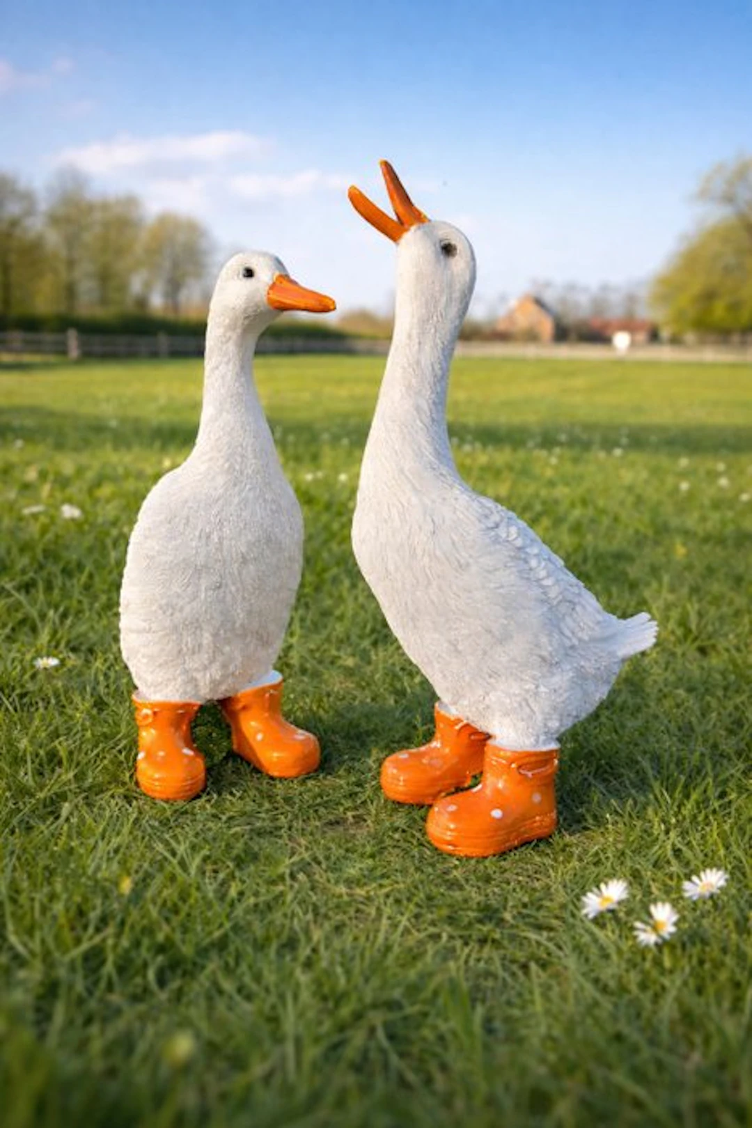 Statue, funny goose with boots orange - 32 cm - polyresin