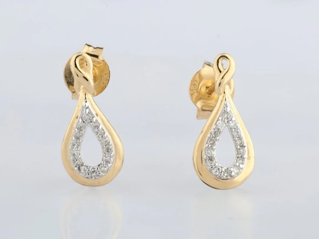 No reserve price - Earrings - 14 kt. Yellow gold - 0.12ct. tw. Diamond