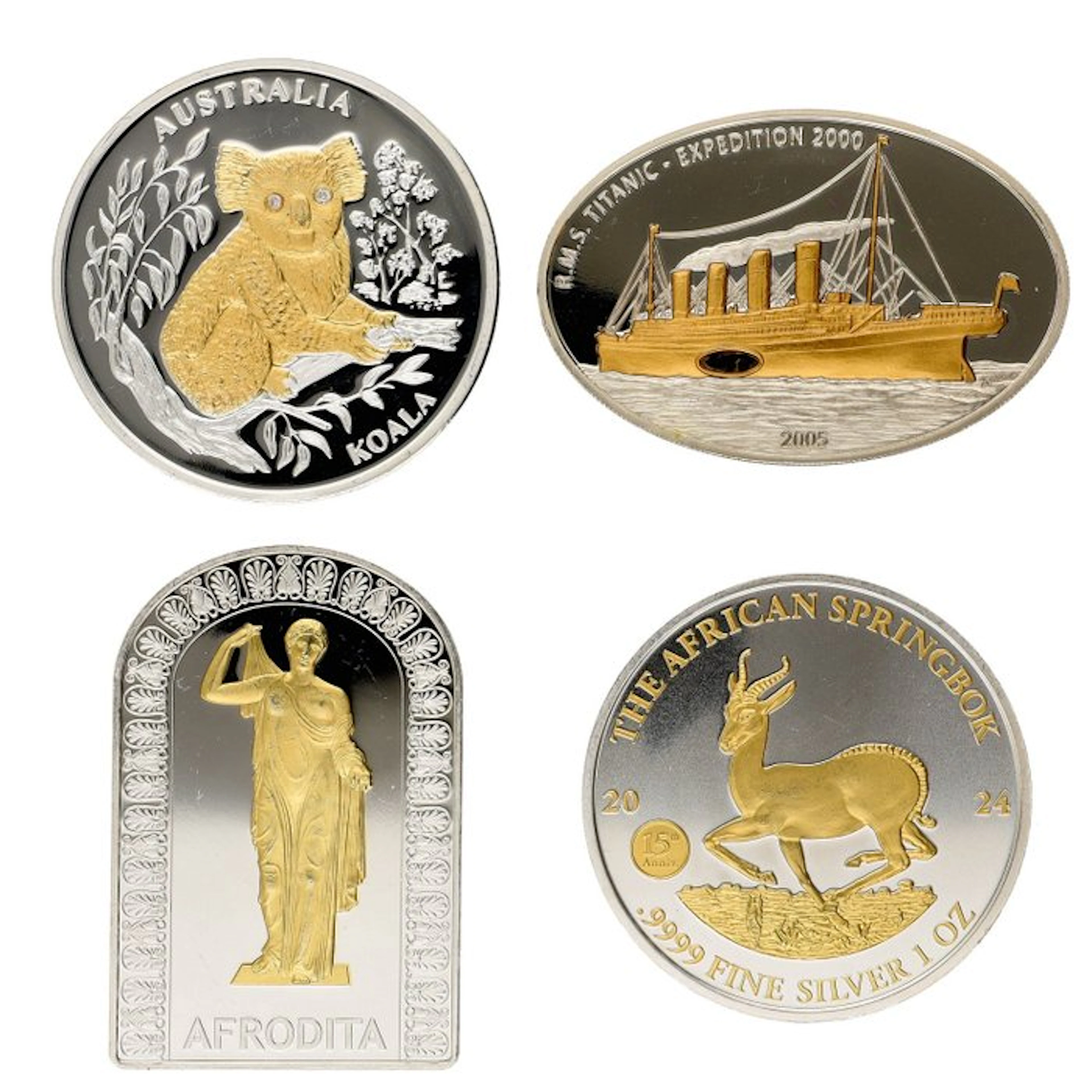 Liberia, Andorra, Gabon. 2005/2024 - "Gilded Coins" (4 stuks)