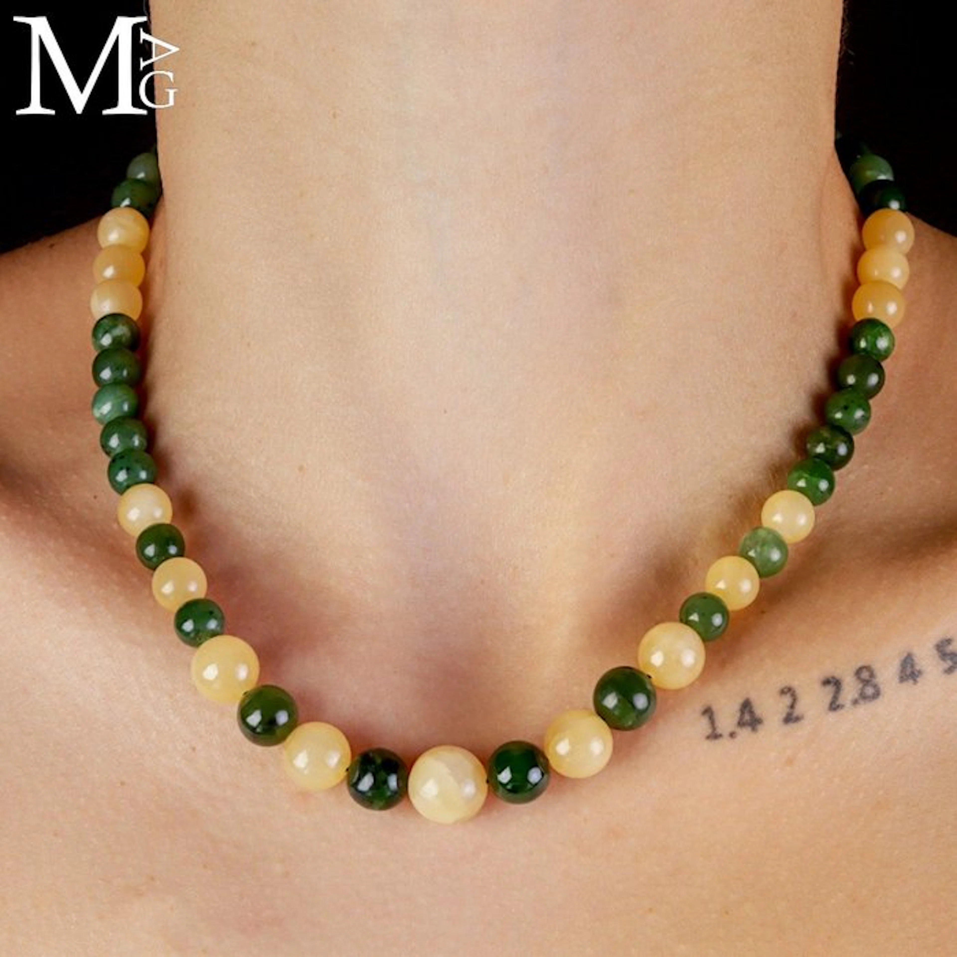 Natural Deep Green Nephrite Jade and Yellow Calcite...