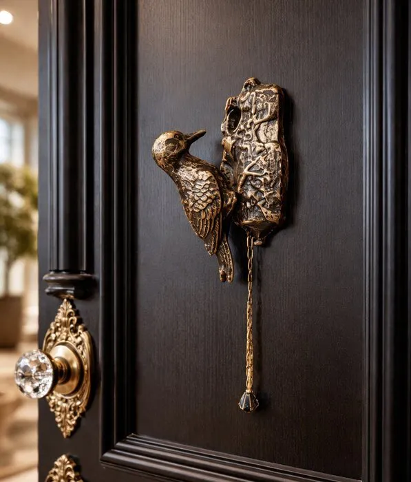 Esschert Design Green Patina Woodpecker Door Knocker – Cast Metal, 2 X 6 X 4.3 Inches, Rustic Garden Or Front Door Decor