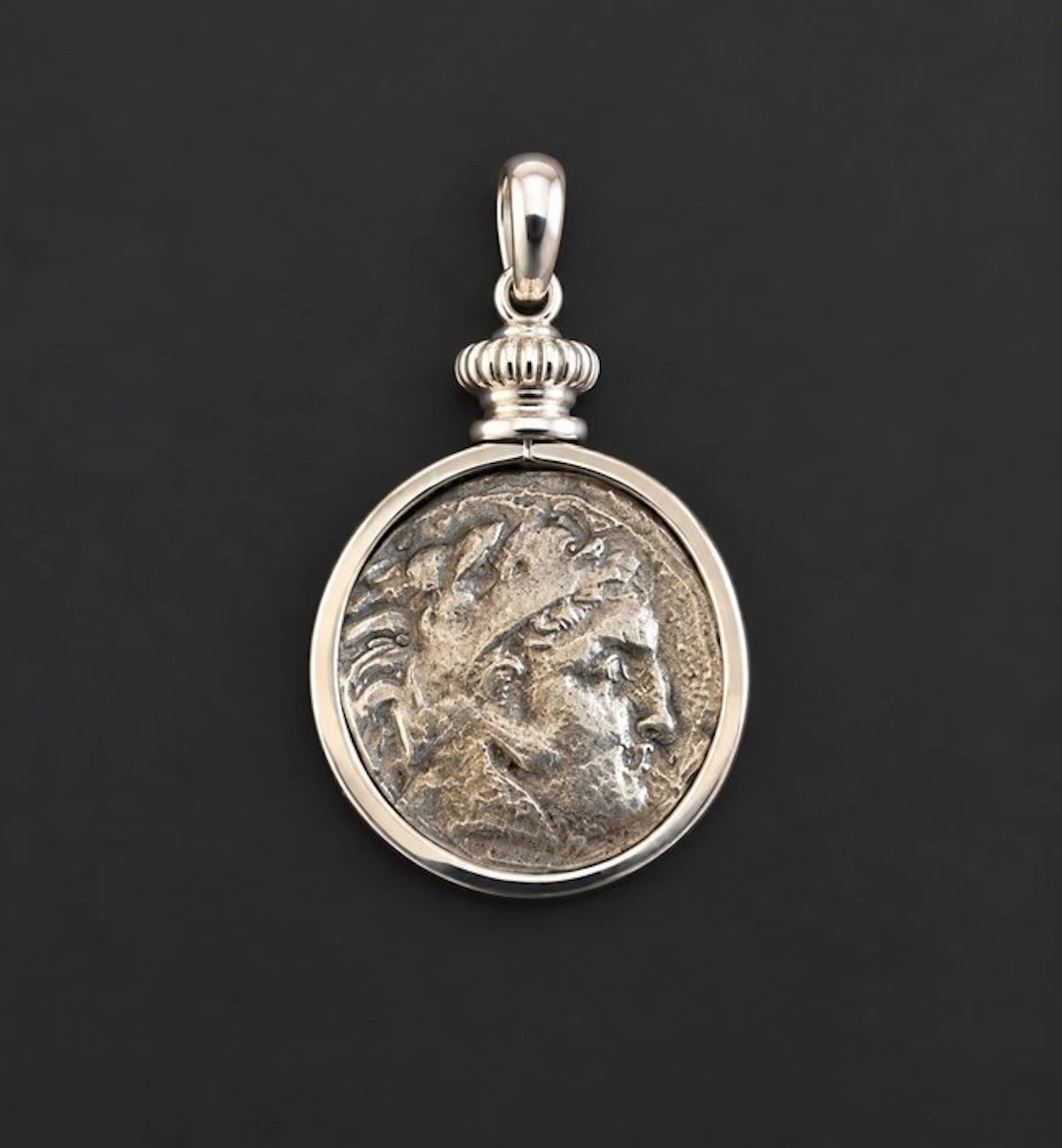 Ancient Greek Silver metal pendant and silver coin Coin pendant