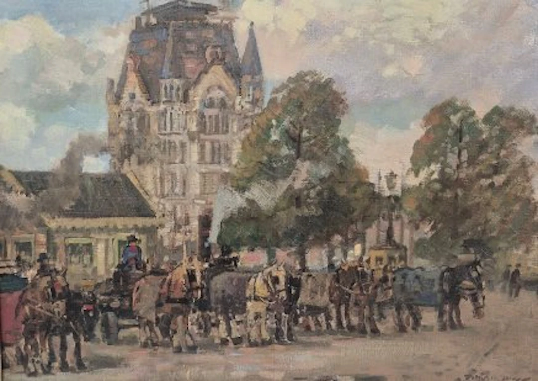 Daam Mulhaus (1907 - 1981) - Wittehuis met paarden.