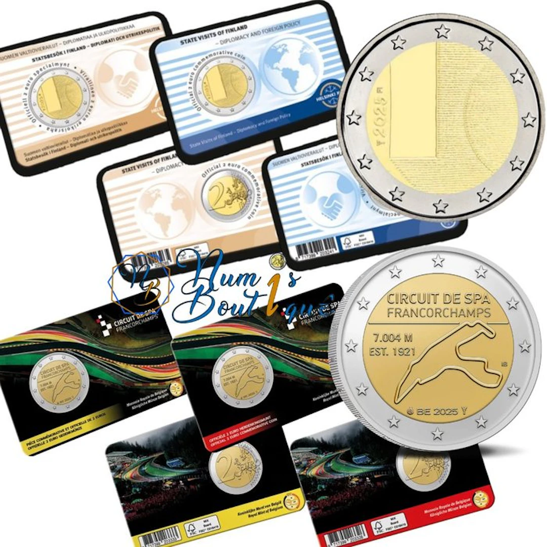 Belgium, Finland. 2 Euro 2025 (4 coincards) (No reserve price)
