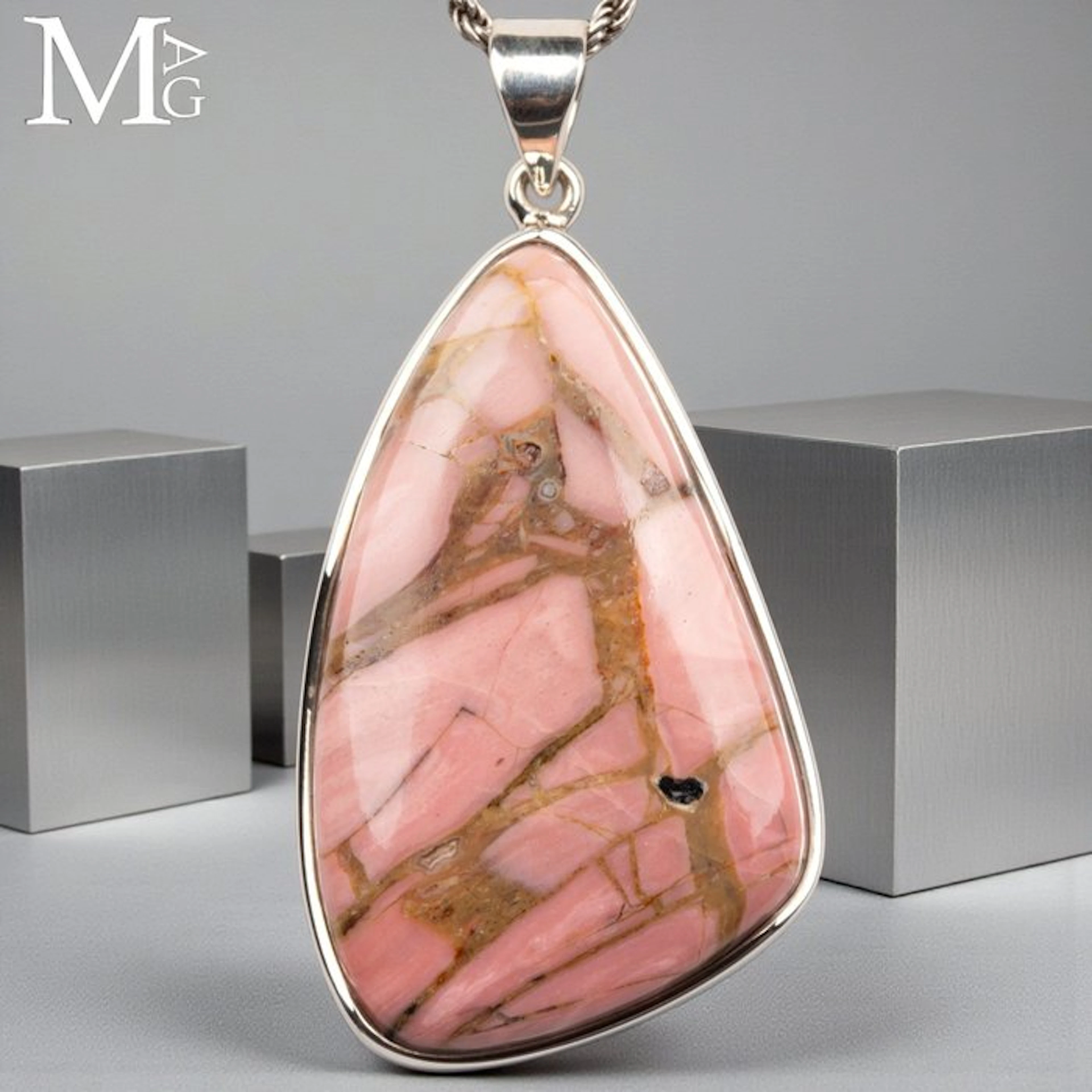 Exceptional Australian Pink Mookaite Pendant - 925...