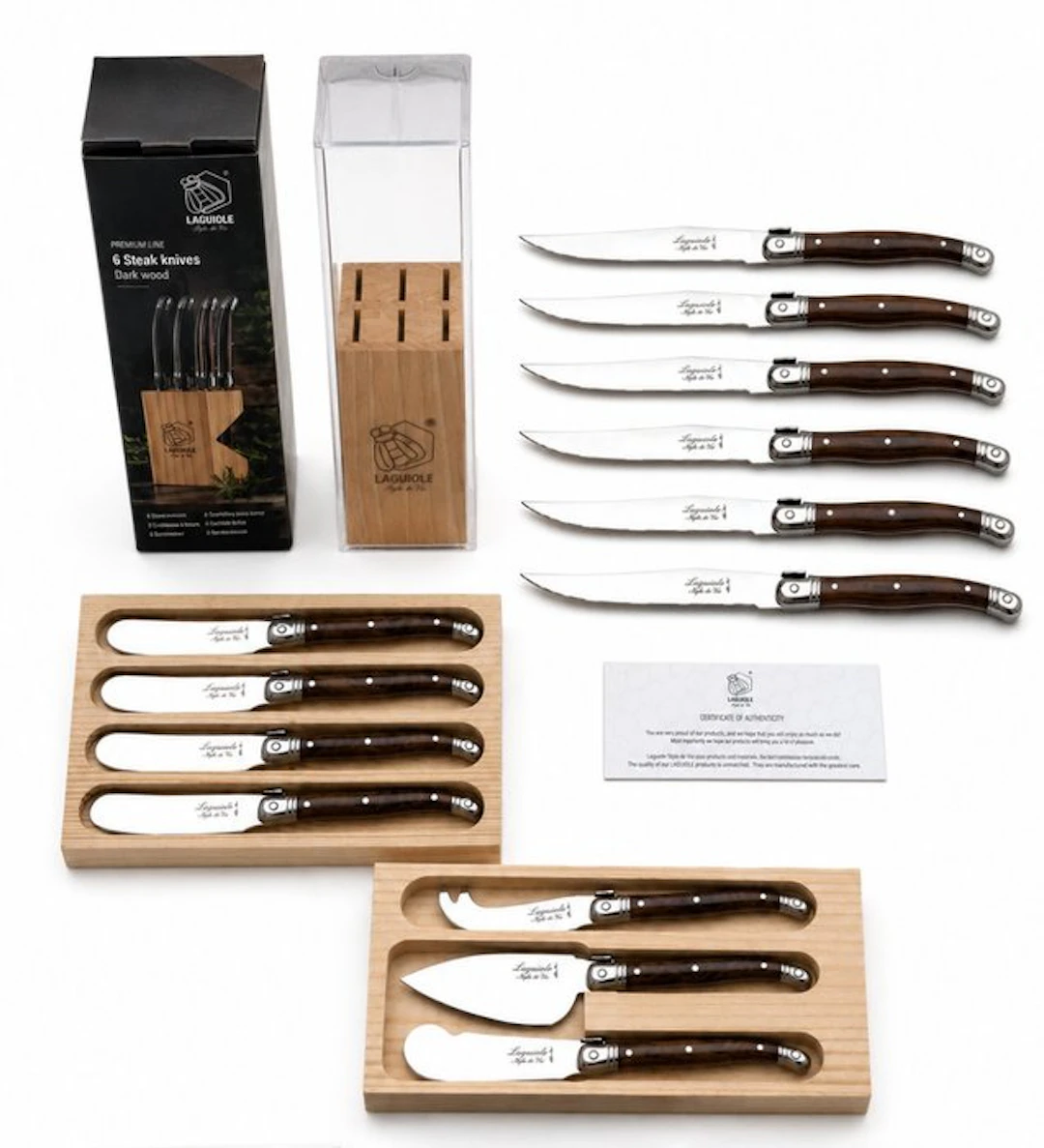 Laguiole - 13x piece Dark Brown - Steak knives (6x)...