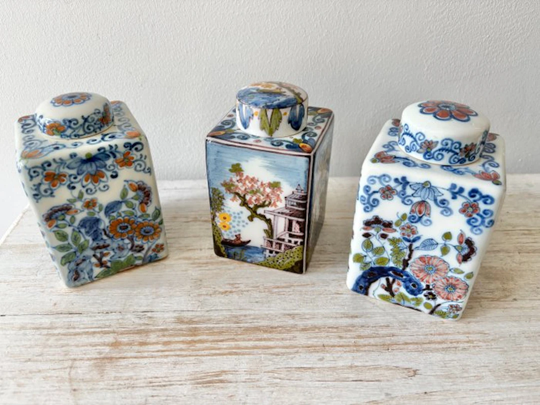 Tichelaar Makkum - Teedose - Can (3) - Ceramic - Chinoiserie - 1920-1980