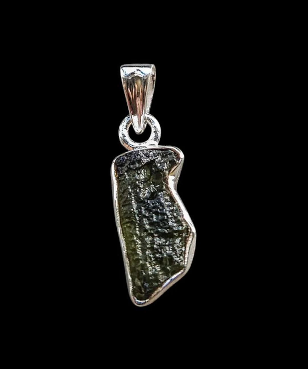 Moldavite moldavite solid silver pendant - Height: 2.7 cm - Width: 1 cm - 1.6 g