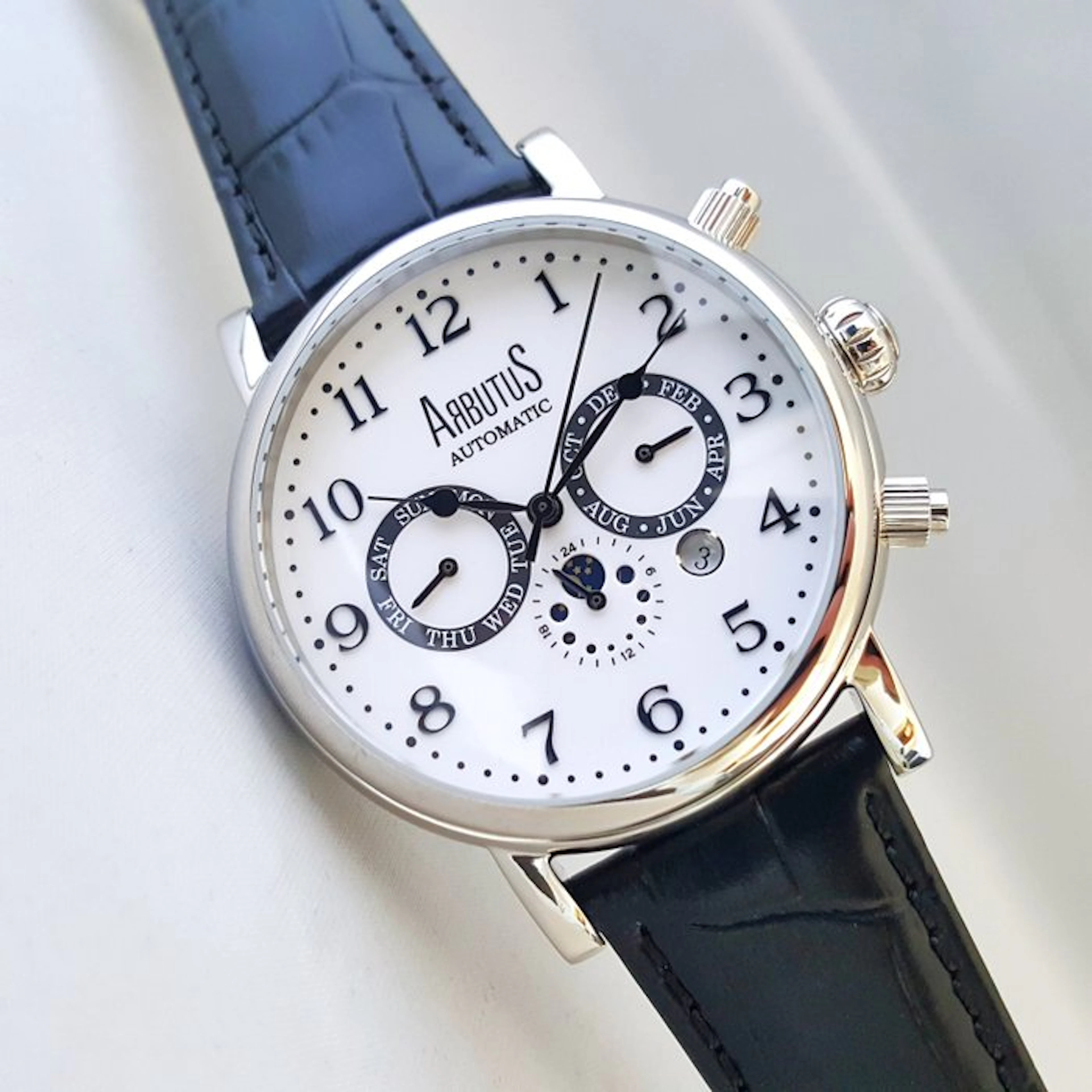 Arbutus - Automatic - CALENDAR - Sun / Moon - Sapphire - NEW - Men - 2026