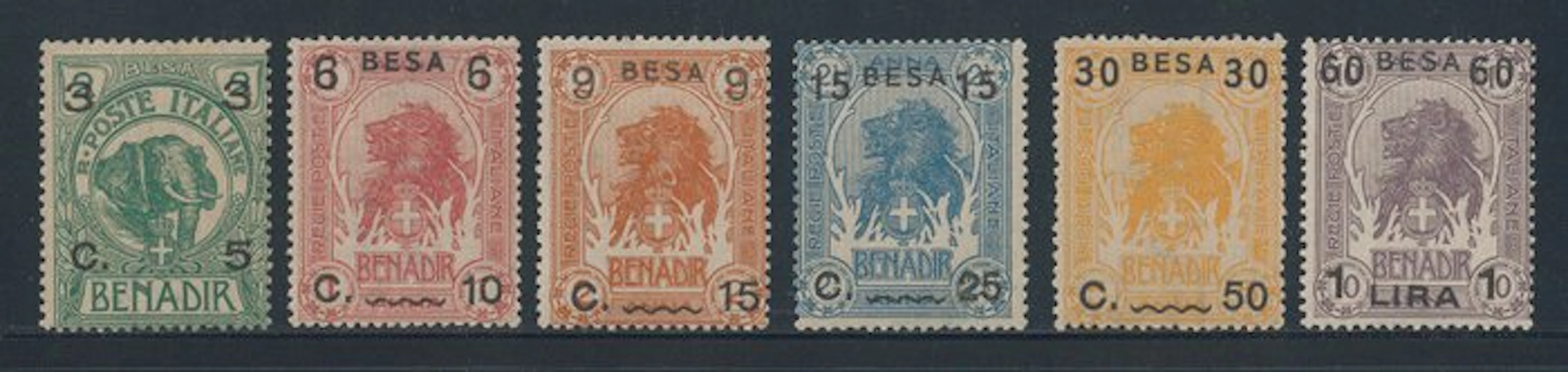 Italian Somalia - New overprint on Somali coin, complete series no. 24/29.