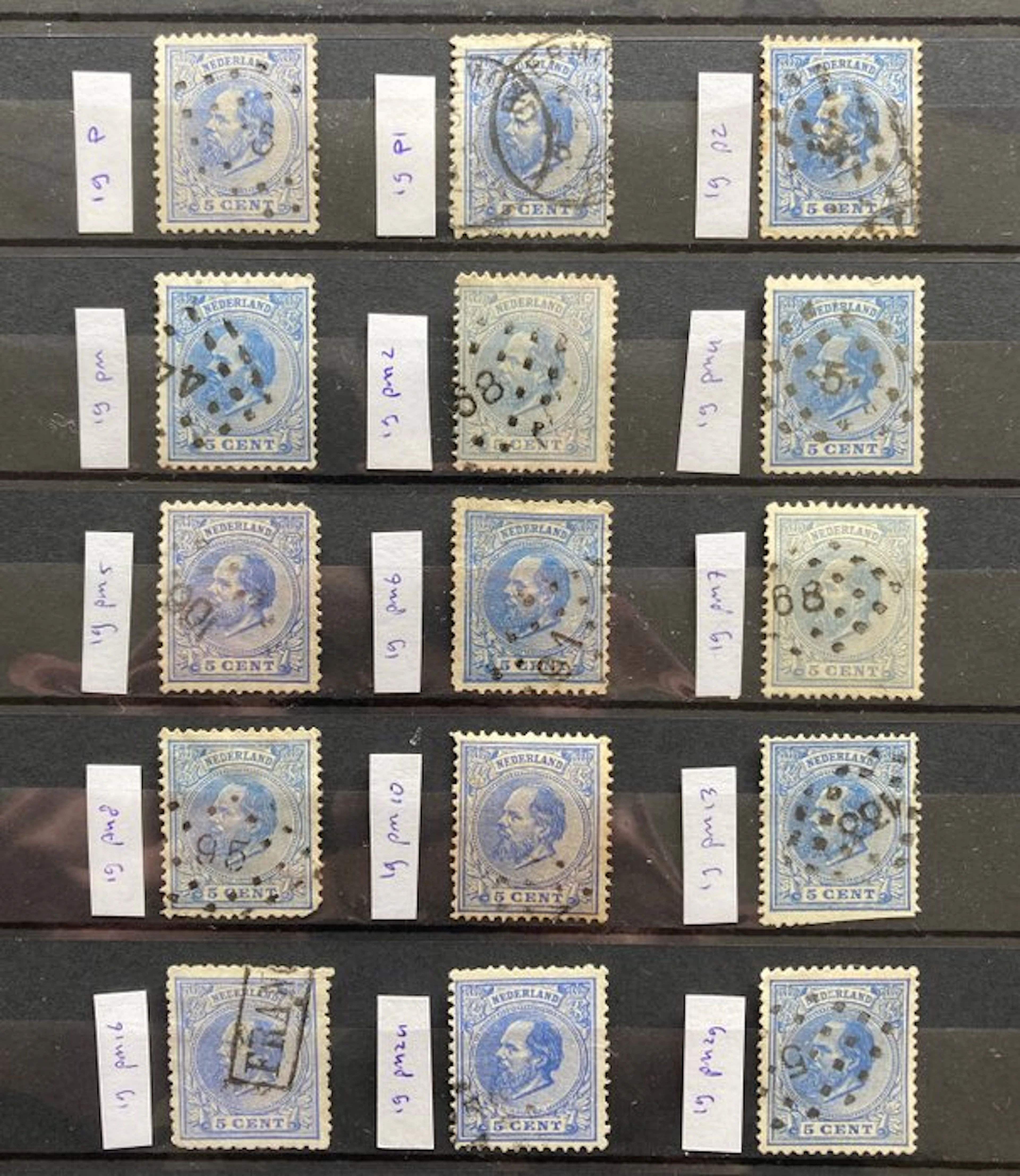Netherlands 1872 - Plate faults on King William III - Mast 19 P