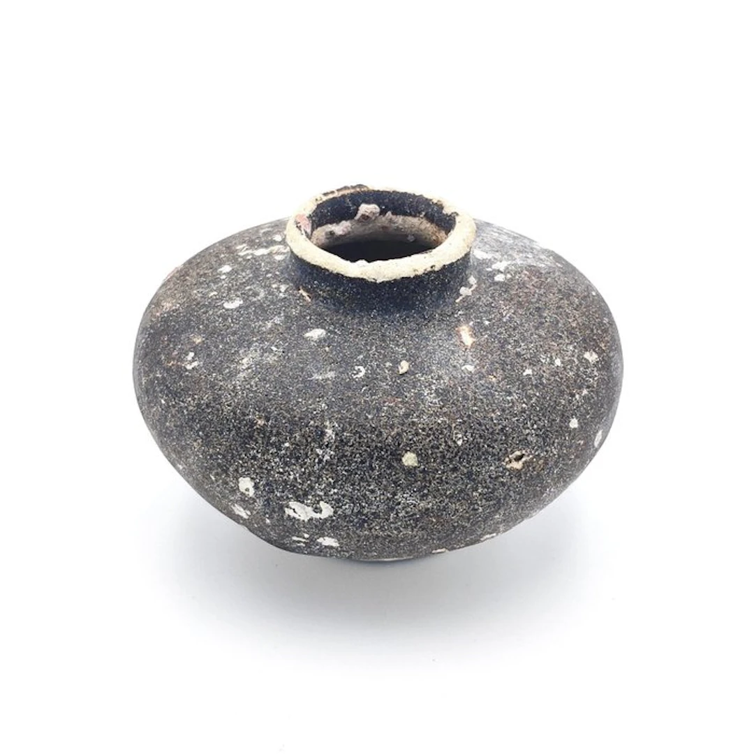 Ancient Chinese Brown Glazed Ceramic Medicine Holder Jarlet - 82 mm
