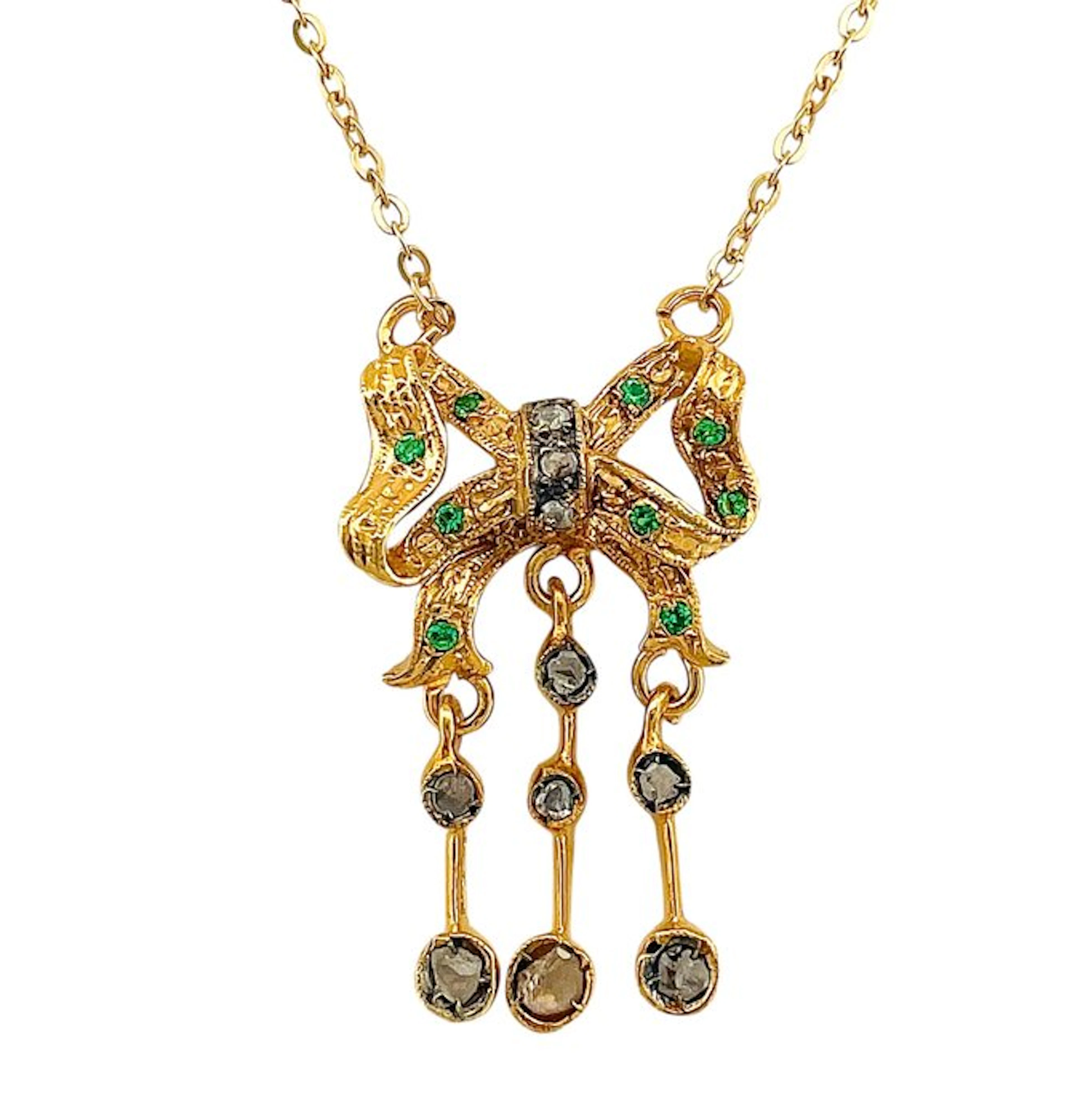 No reserve price - Necklace - 9 kt. Yellow gold, Silver Emerald - Diamond