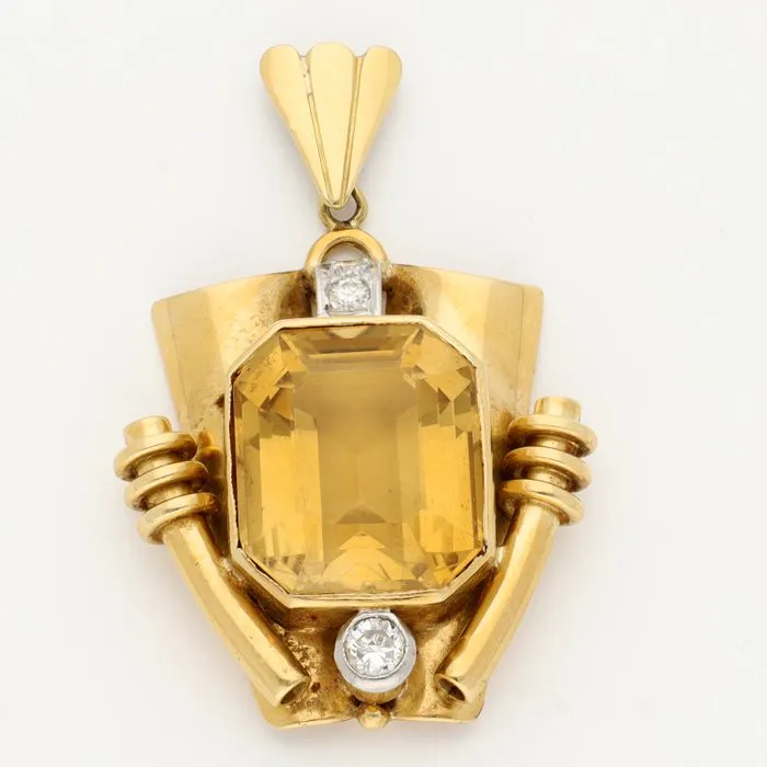 Pendant - 18 kt. Yellow gold - Diamond - Citrine