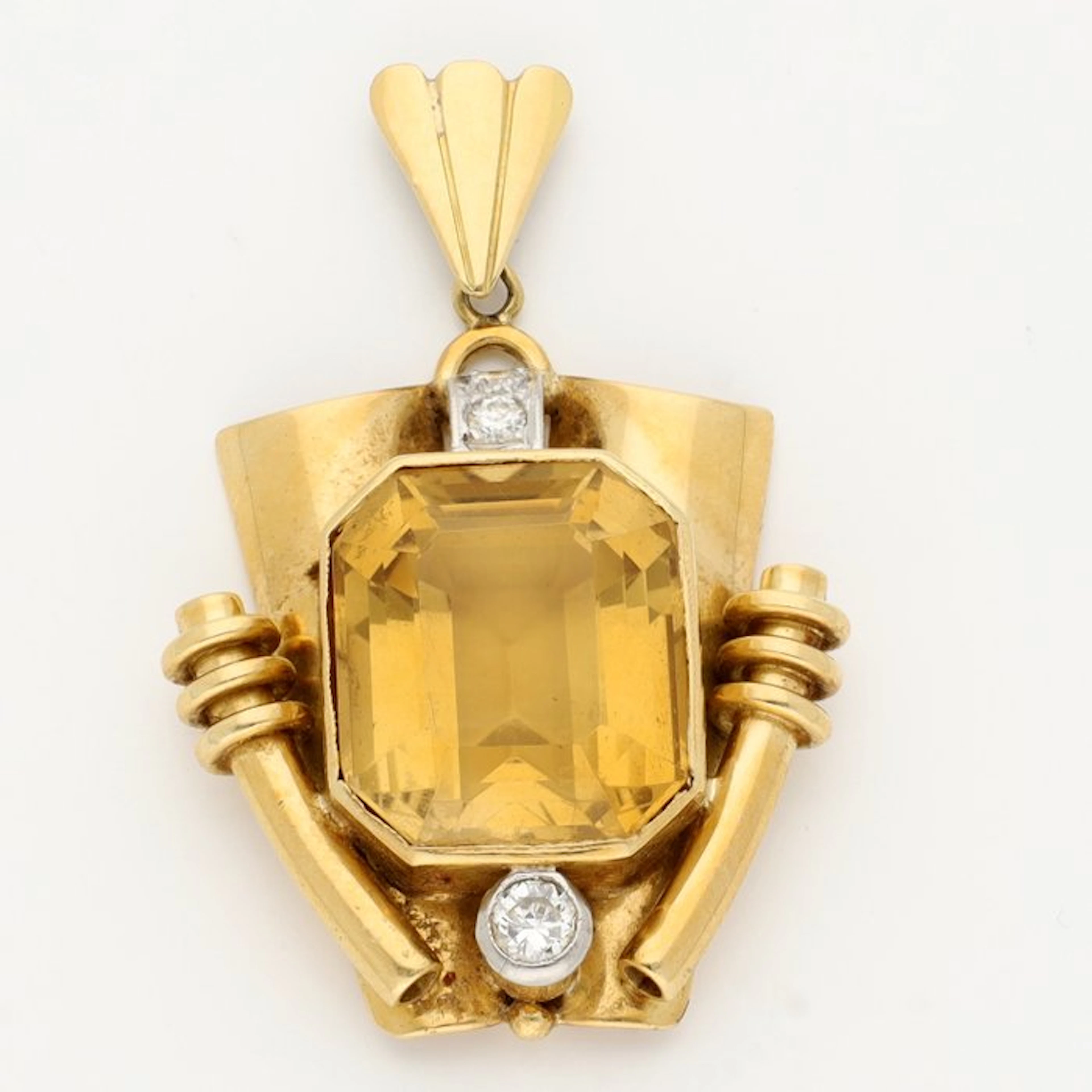 Pendant - 18 kt. Yellow gold - Diamond - Citrine