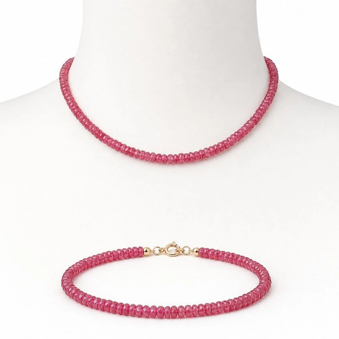 No reserve price - 2 piece jewellery set - 18 kt. Yellow gold Tourmaline