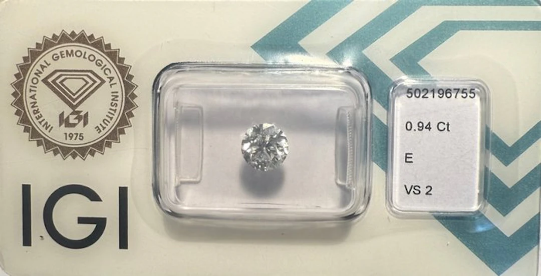 1 pcs Diamond (Natural) - 0.94 ct - Round - E - VS2...