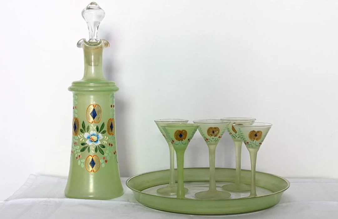 Liquor set (7) - Glass - Vintage liquor set.