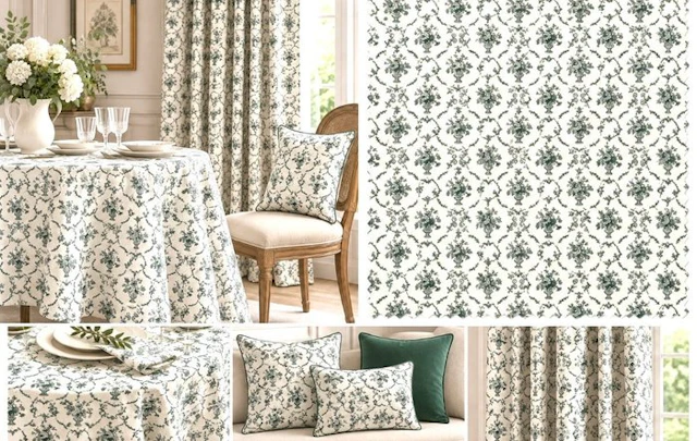 1750★Prestigious and exclusive fabric in Toile de Jouy style