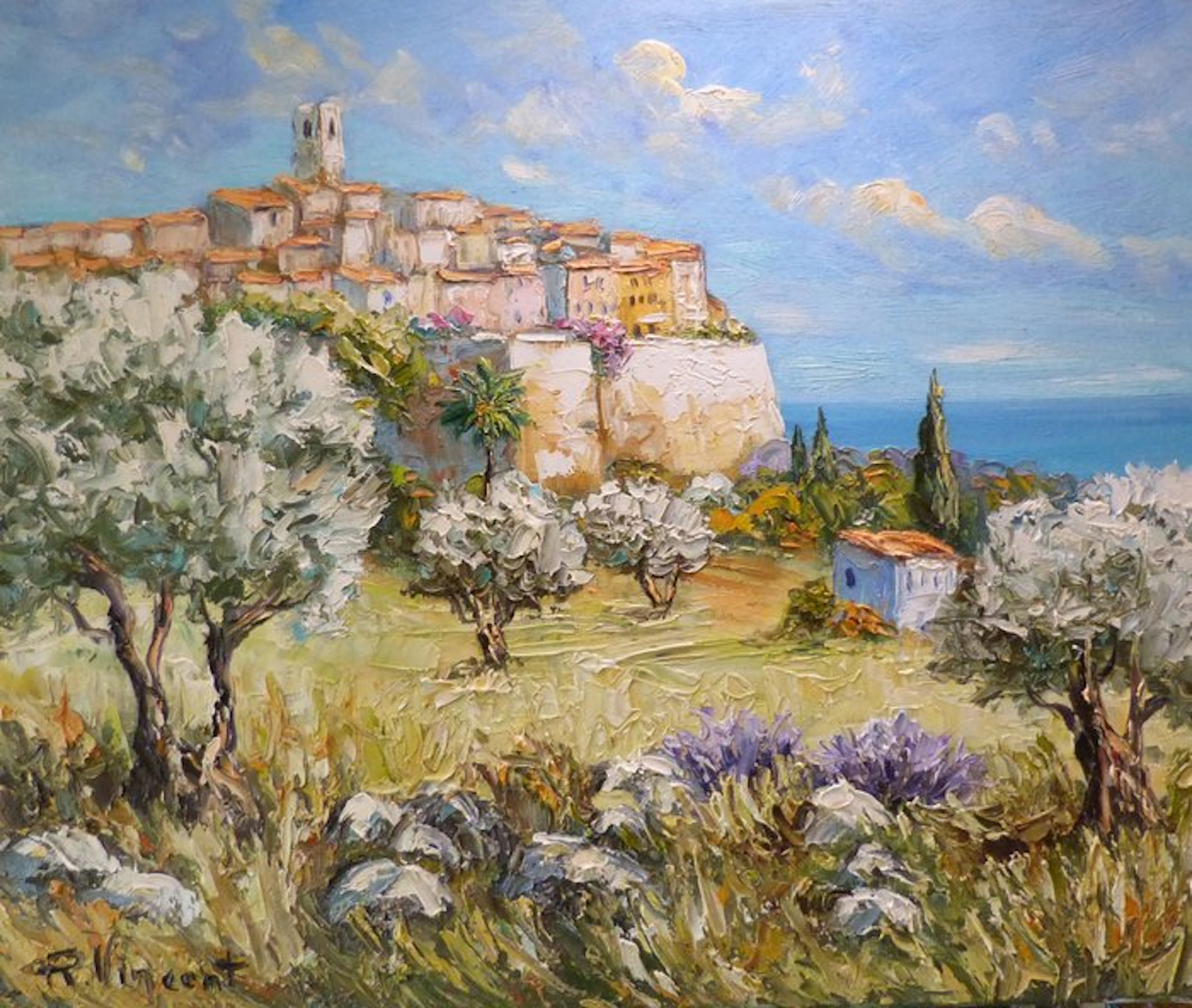 R. Vincent (1954) - Le village de saint Paul de Vence en...